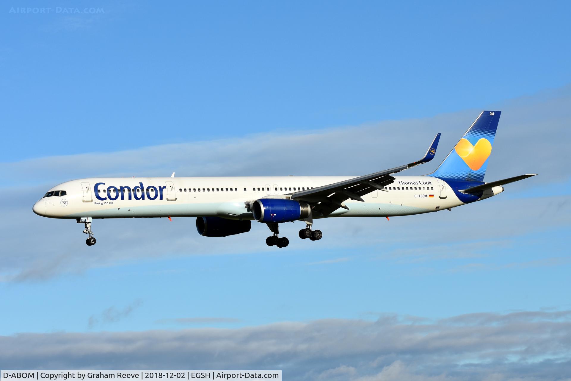 D-ABOM, 2000 Boeing 757-330 C/N 29022, Landing at Norwich.