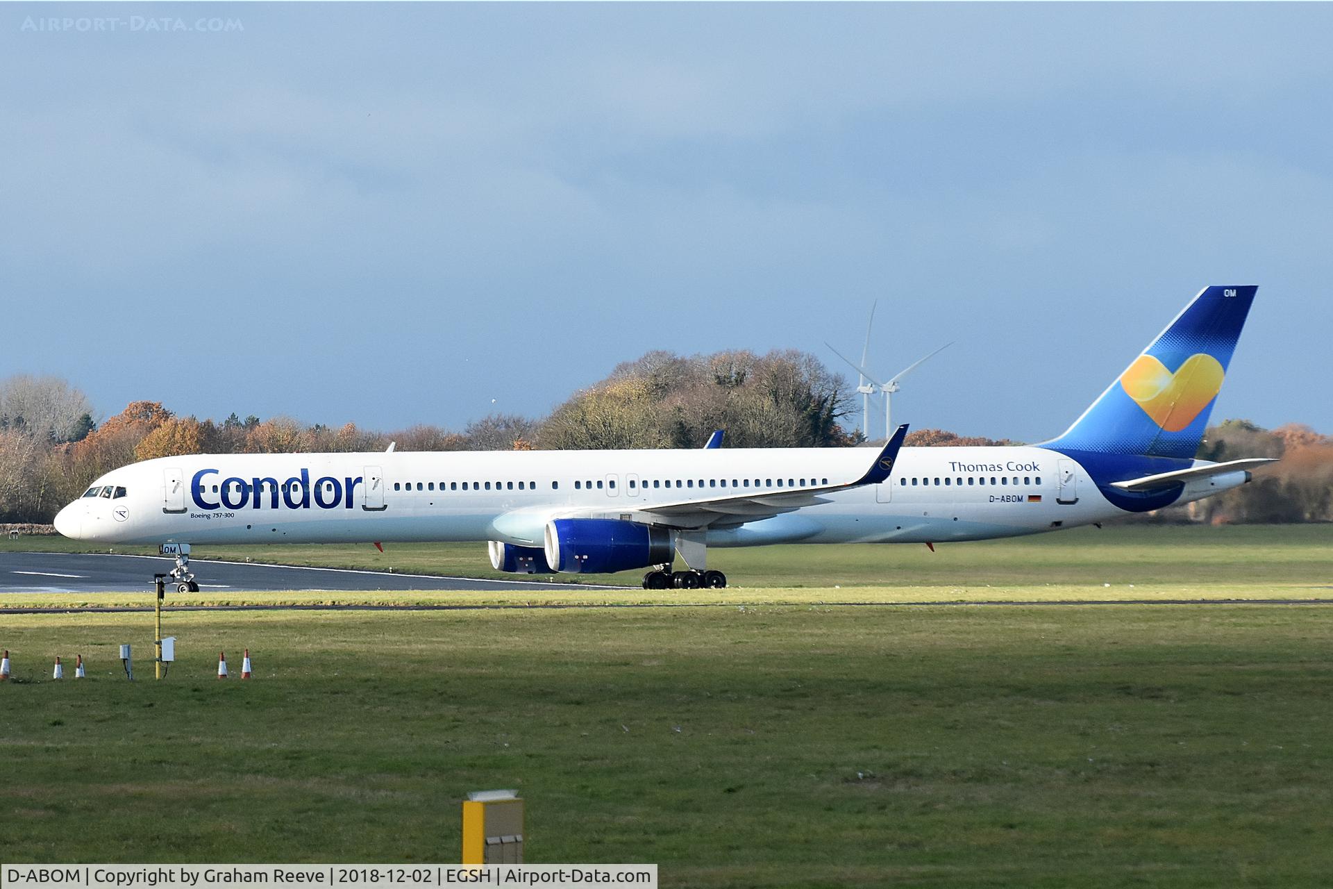D-ABOM, 2000 Boeing 757-330 C/N 29022, Just landed at Norwich.
