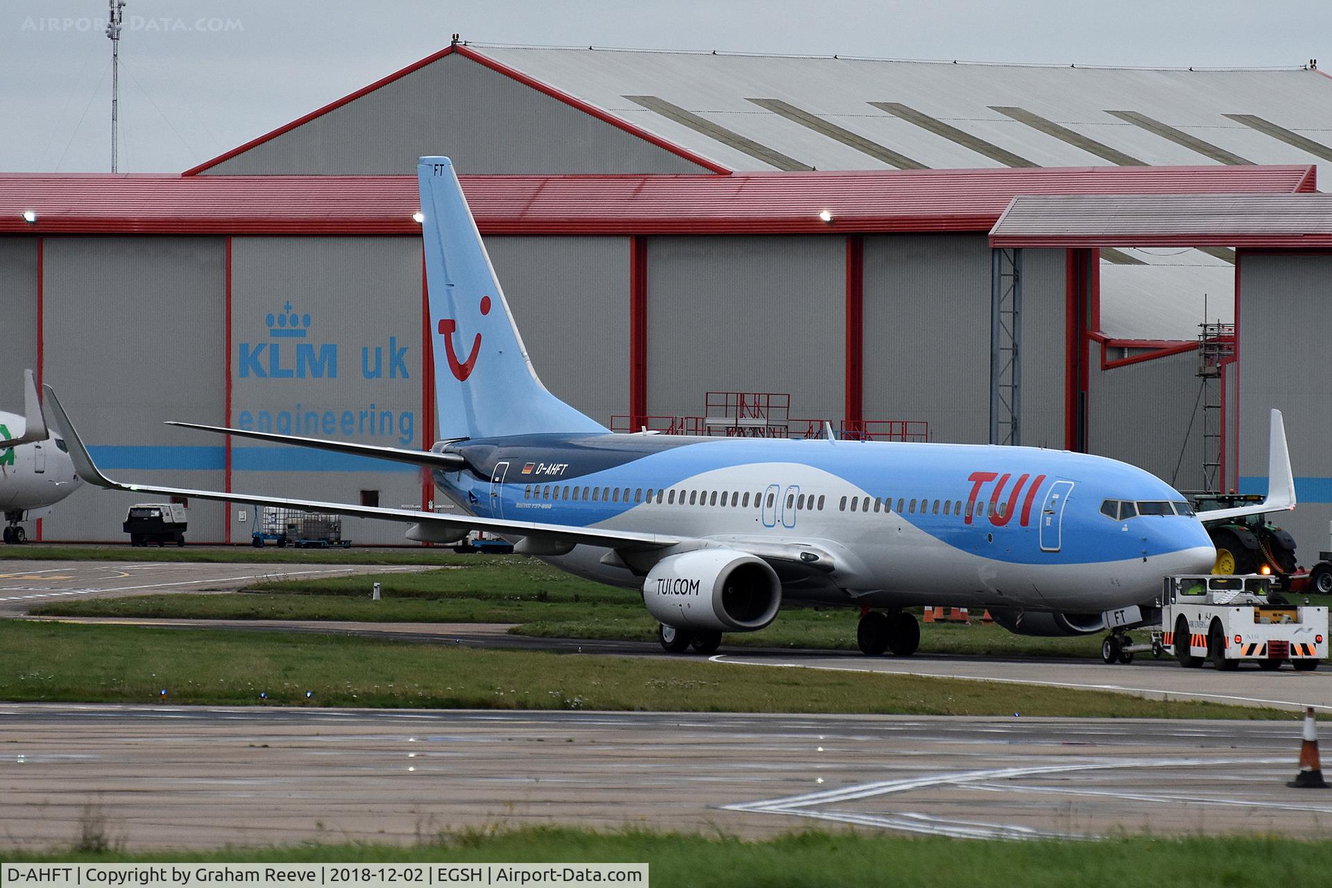 D-AHFT, 2000 Boeing 737-8K5 C/N 30413, Under tow at Norwich.