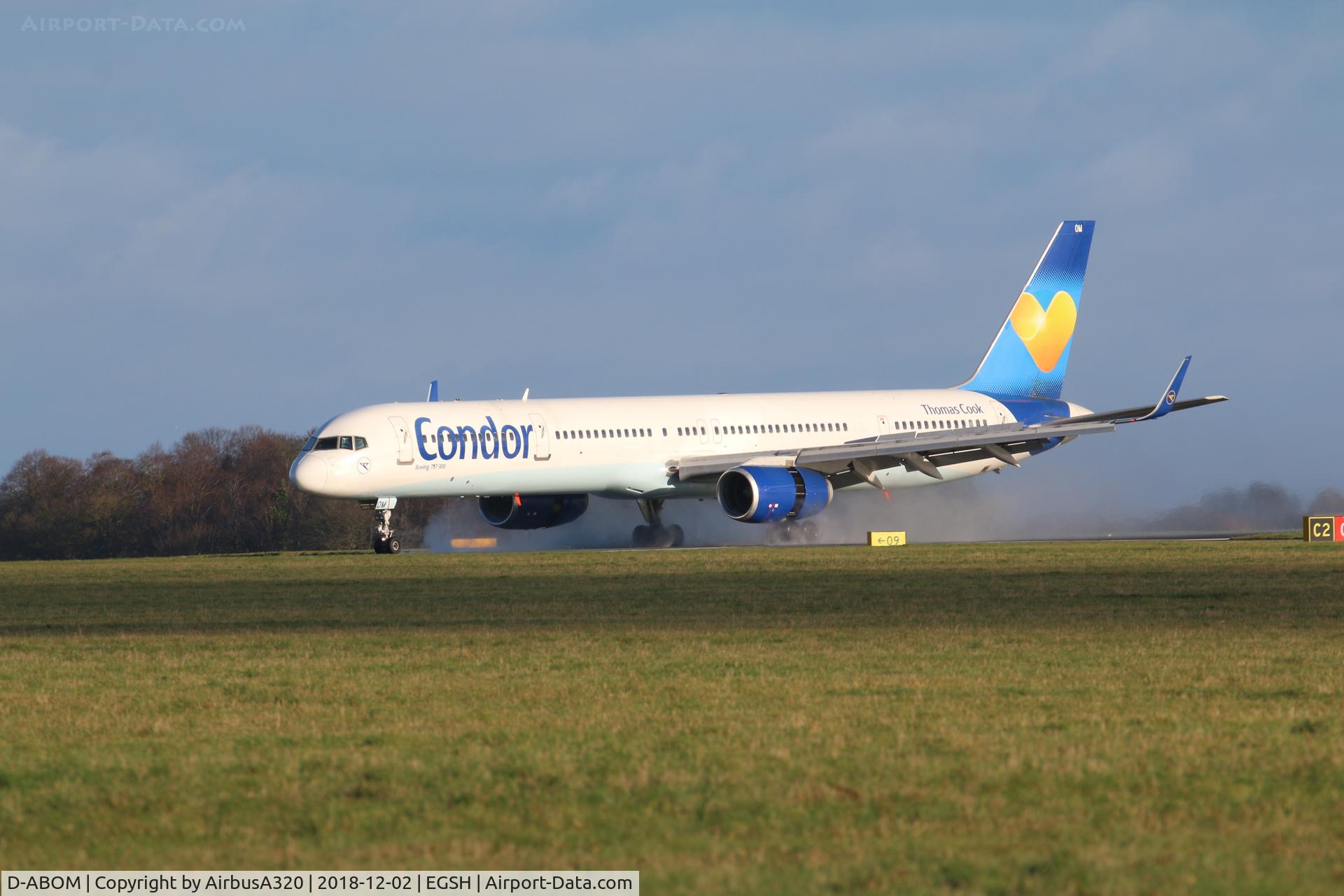 D-ABOM, 2000 Boeing 757-330 C/N 29022, Landing on Rwy 27 at Norwich