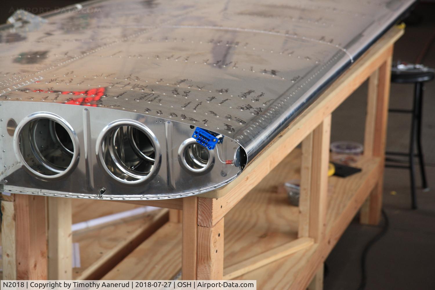 N2018, 2018 Vans RV-12IS C/N 121100, 2018 VANS AIRCRAFT INC RV-12IS, c/n: 121100.  Under construction at AirVenture 2018.  Signatures on every rivet
