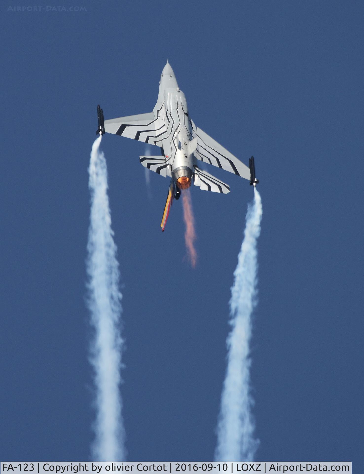 FA-123, SABCA F-16AM Fighting Falcon C/N 6H-123, afterburner problem during Air Power 16