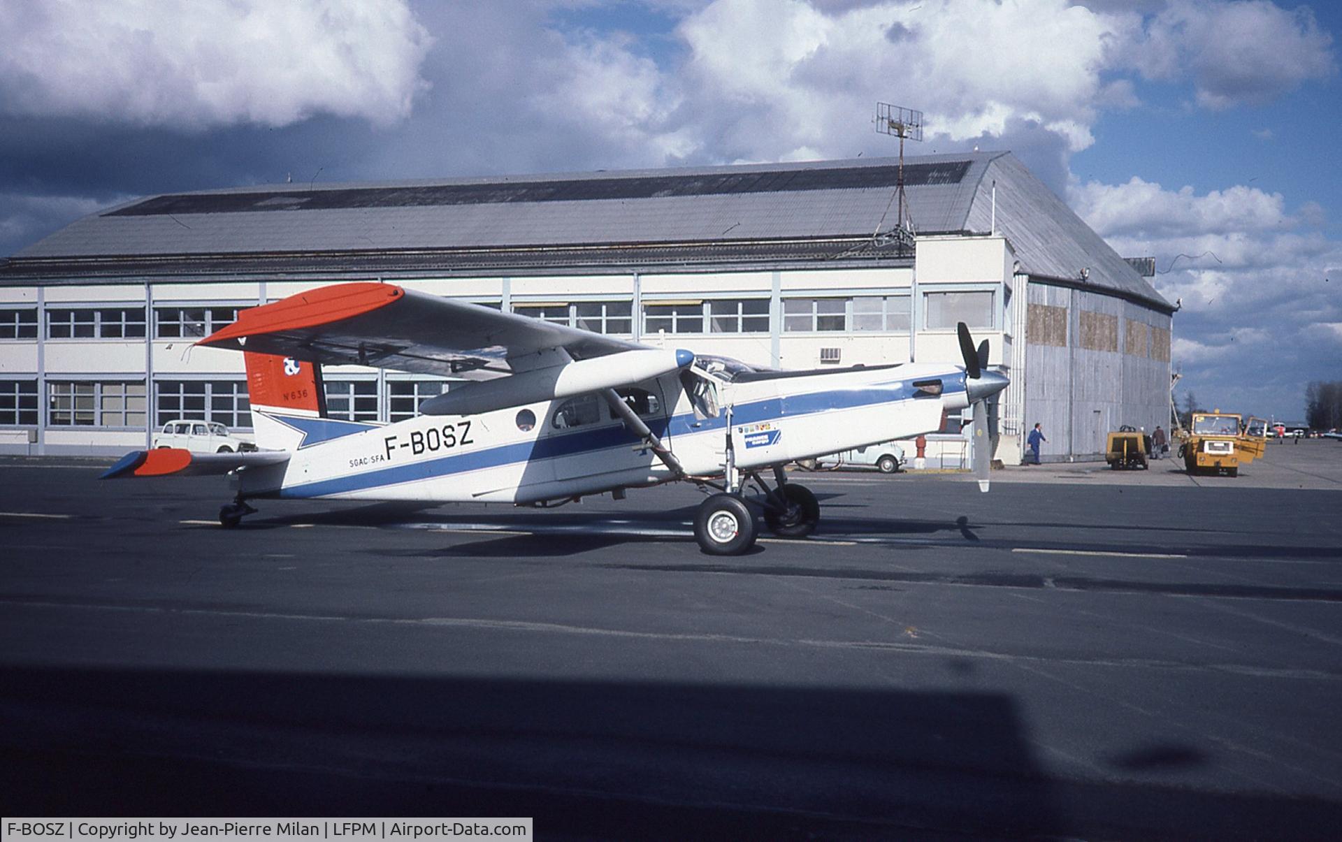 F-BOSZ, Pilatus PC-6/B1-H2 Turbo Porter C/N 636, This is the aircraft pictured in 1983 at Melun-Villaroche near Paris. I was lucky enough to fly it several times between 1982 and 1986 for different purposes, but mainly aerial photography and thermography.