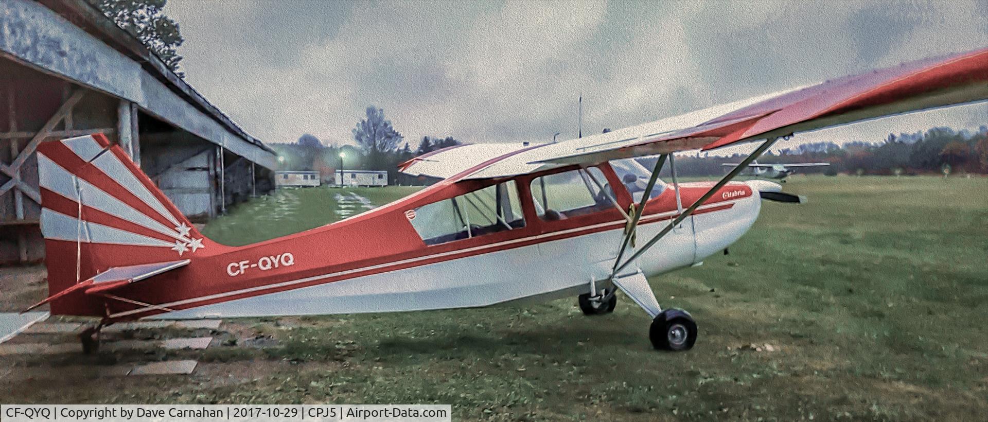CF-QYQ, 1965 Champion 7ECAX Citabria C/N 128X, Pulled out of its T-hangar and walk-around complete, QYQ sits patiently, ready for flight out of Oak HIlls Flying Club, Stirling, Ontario, Canada