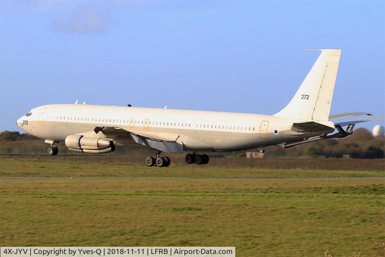 4X-JYV, 1975 Boeing 707-3L6C C/N 21096, Israeli Air Force Boeing 707-3L6C, Landing rwy 25L, Brest-Bretagne Airport (LFRB-BES)