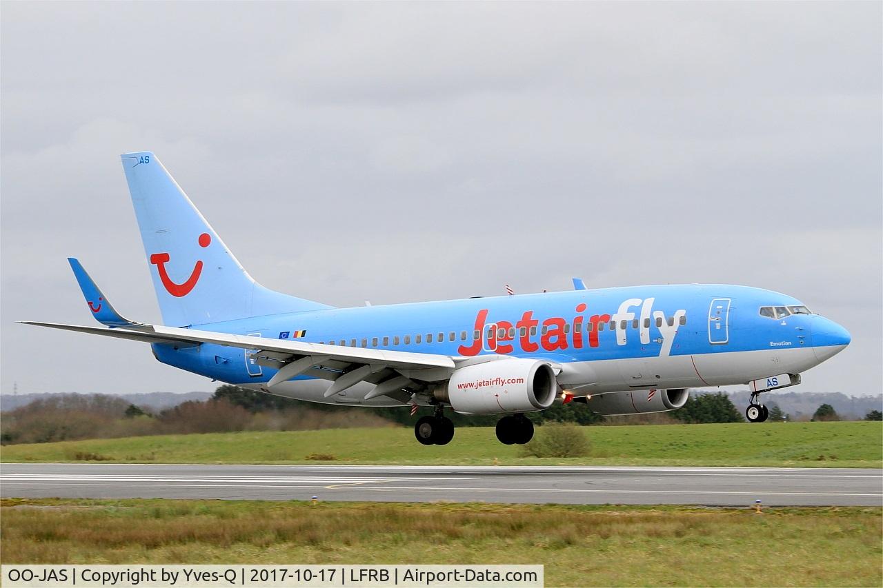 OO-JAS, 2008 Boeing 737-7K5 C/N 35144, Boeing 737-7K5, Landing rwy 25L, Brest-Guipavas Regional Airport (LFRB-BES)