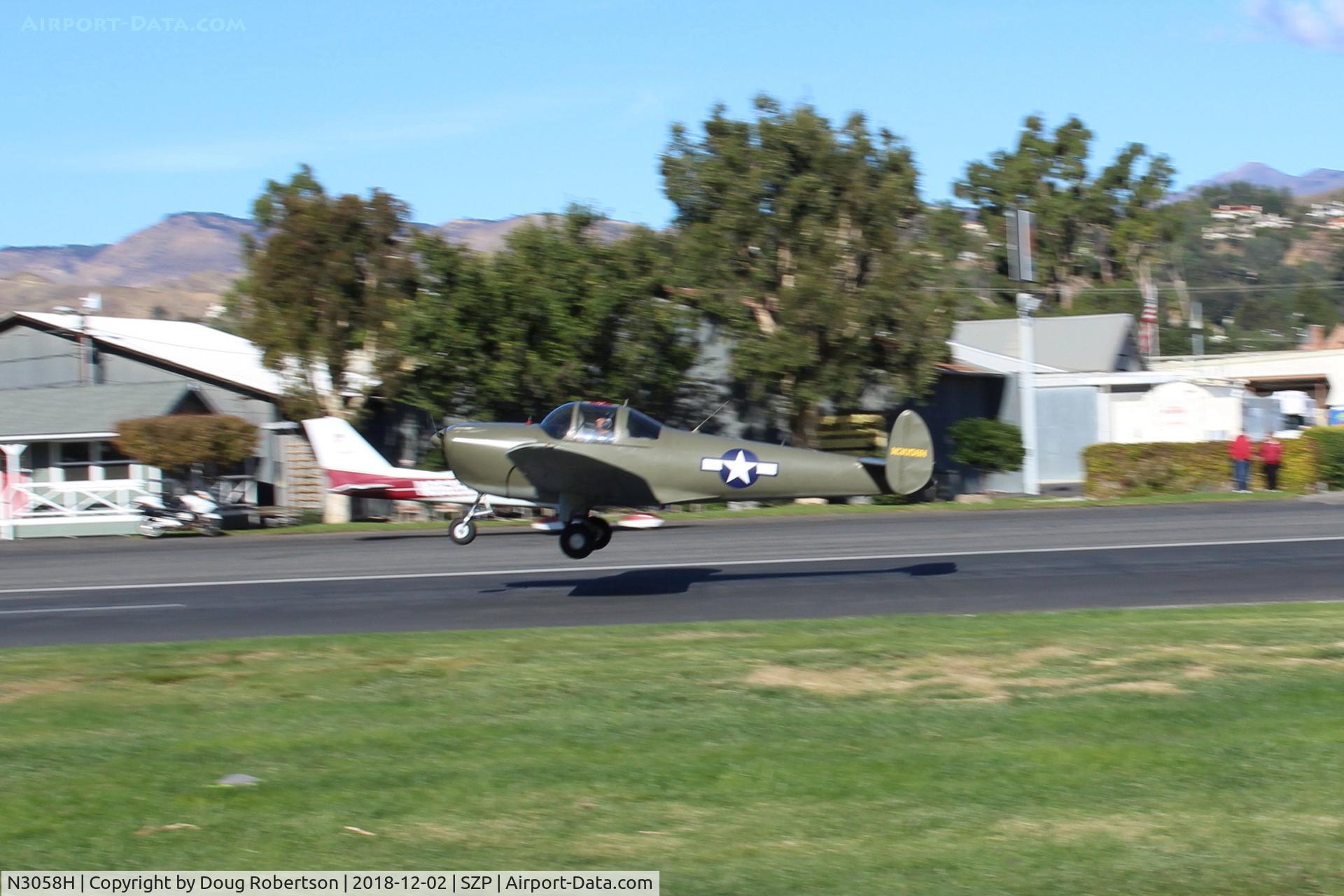 N3058H, 1946 Erco 415C Ercoupe C/N 3683, 1946 ERCO 415-C ERCOUPE, Continental C85 85 Hp, landing Rwy 22 from CMA for cheaper fuel. Aircraft was formerly based/hangared at SZP.