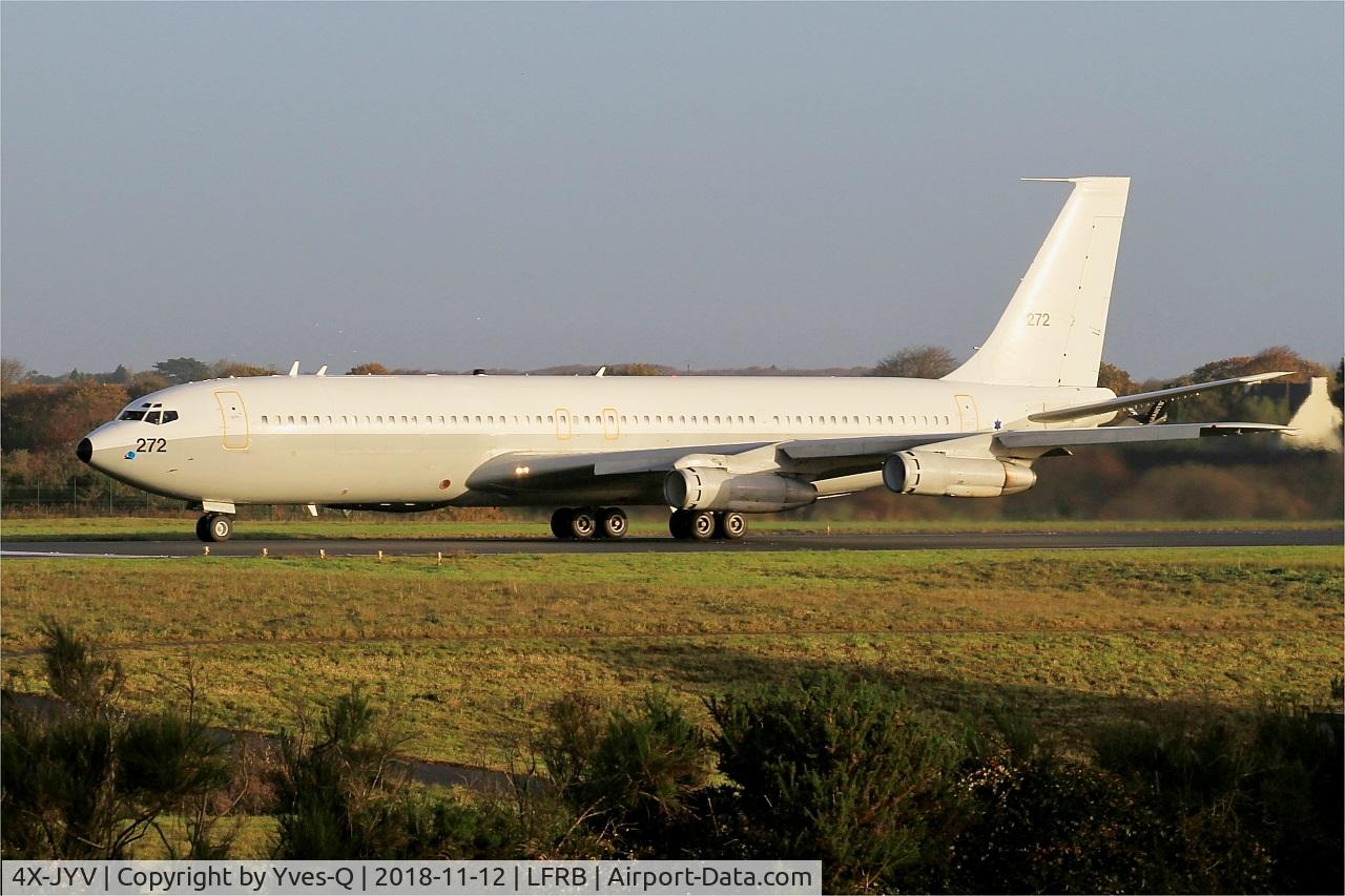4X-JYV, 1975 Boeing 707-3L6C C/N 21096, Israeli Air Force Boeing 707-3L6C, Take off run rwy 25L, Brest-Bretagne Airport (LFRB-BES)