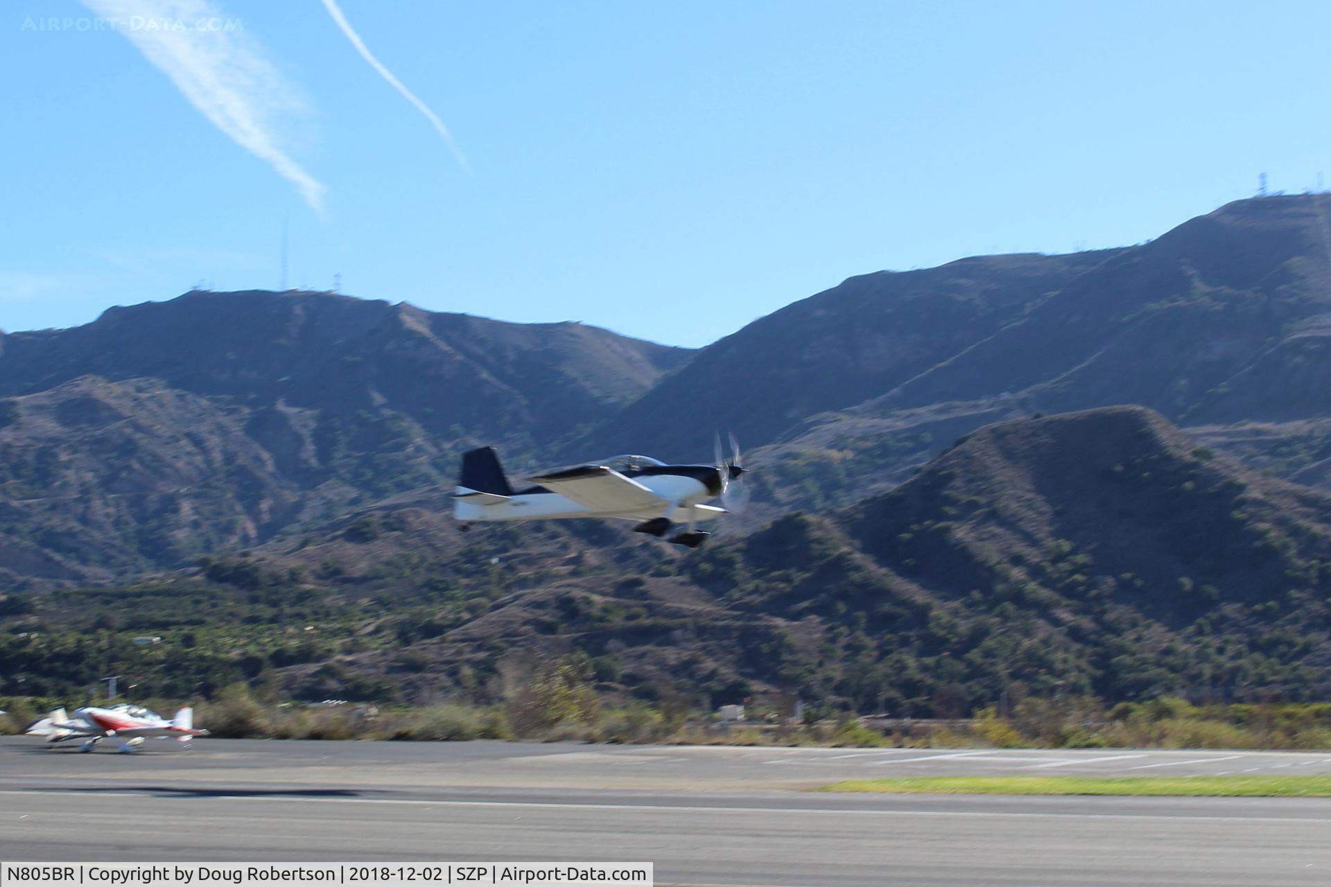N805BR, 2016 Vans RV-7 C/N 71694, 2016 BRIGGS VANs RV-7, Lycoming IO-375-M1S, takeoff climb Rwy 22. Note passenger jet contrails of aircraft approaching KLAX-Los Angeles International Airport.