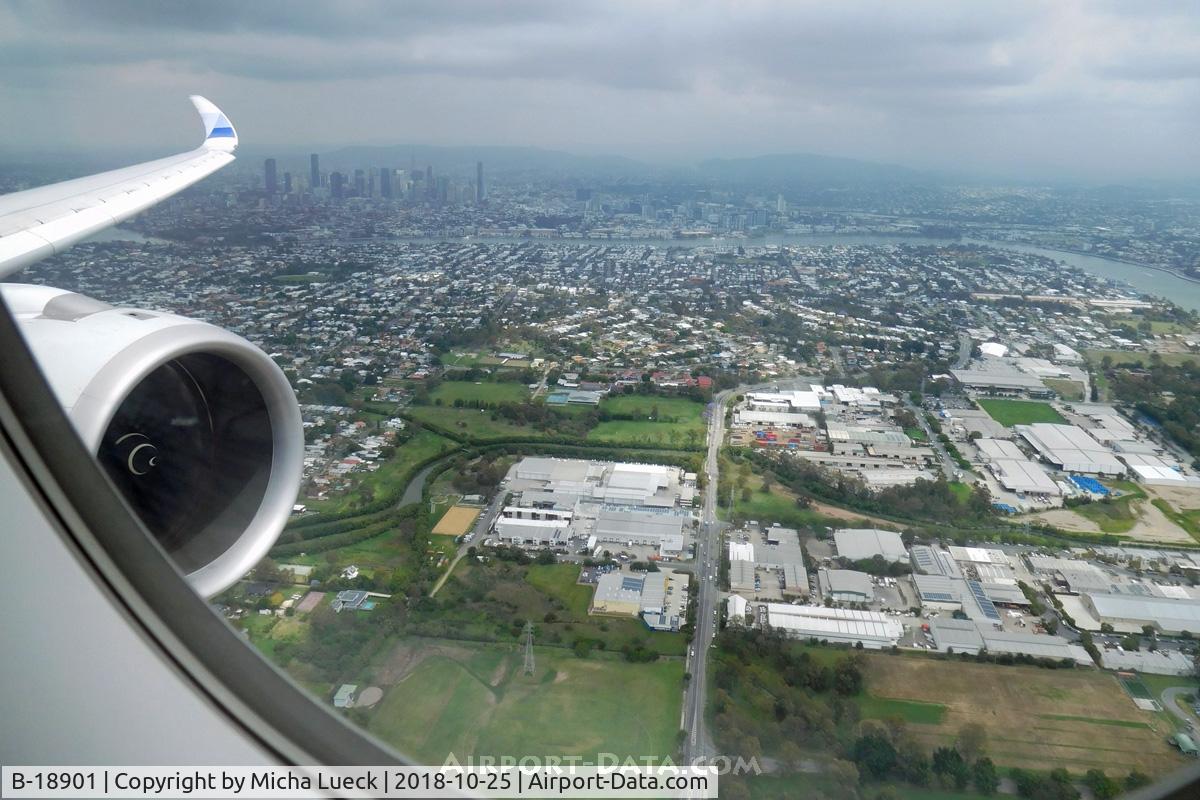 B-18901, 2016 Airbus A350-941 C/N 049, On approach to Brisbane (TPE-BNE)