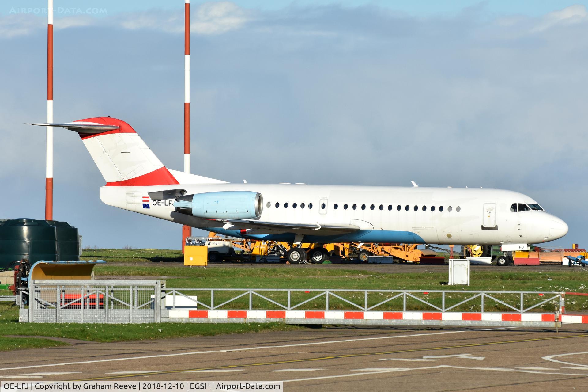 OE-LFJ, 1995 Fokker 70 (F-28-0070) C/N 11532, Parked at Norwich.