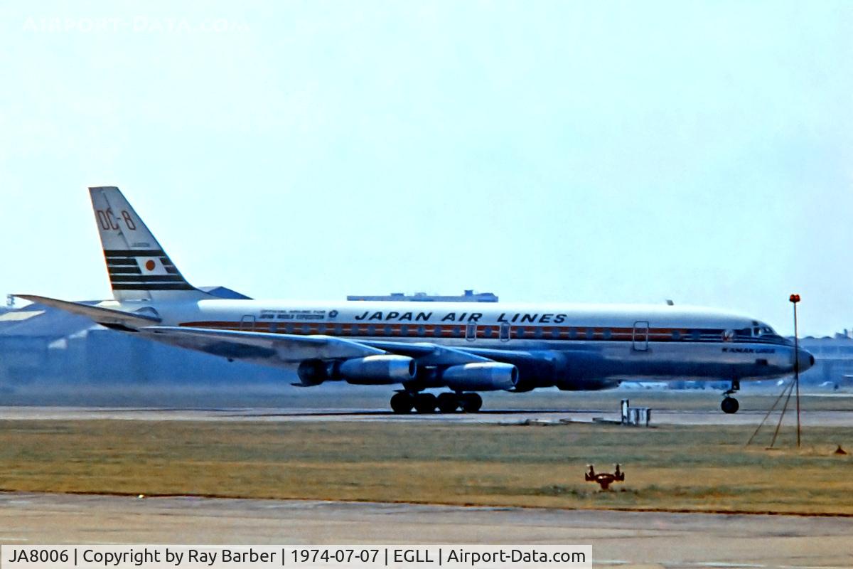 JA8006, 1961 Douglas DC-8-33F C/N 45626, JA8006   Douglas DC-8-33 [45626] (Japan Air Lines) Heathrow~G 07/07/1974