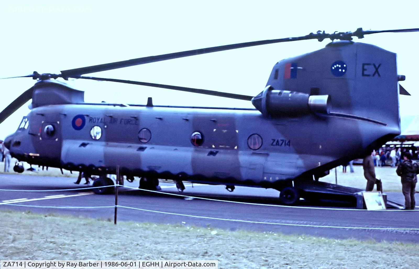 ZA714, Boeing Vertol Chinook HC.2 C/N M/A026/B-845/M7005, ZA714   Boeing Vertol CH-47C Chinook HC.1 [B845/M7005] (Royal Air Force) Bournemouth (Hurn)~G @ 01/06/1986