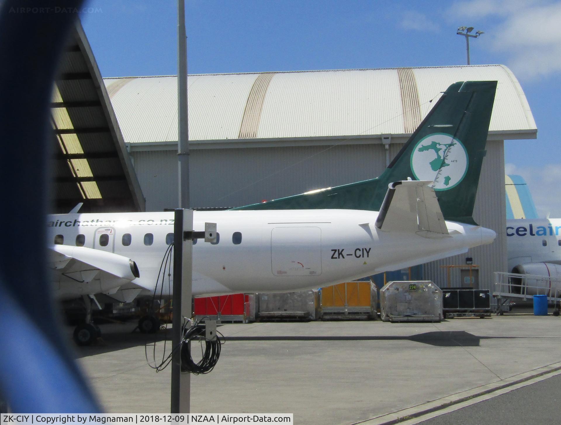 ZK-CIY, 1988 Saab 340A C/N 340A-145, poking out of hangar at AKL