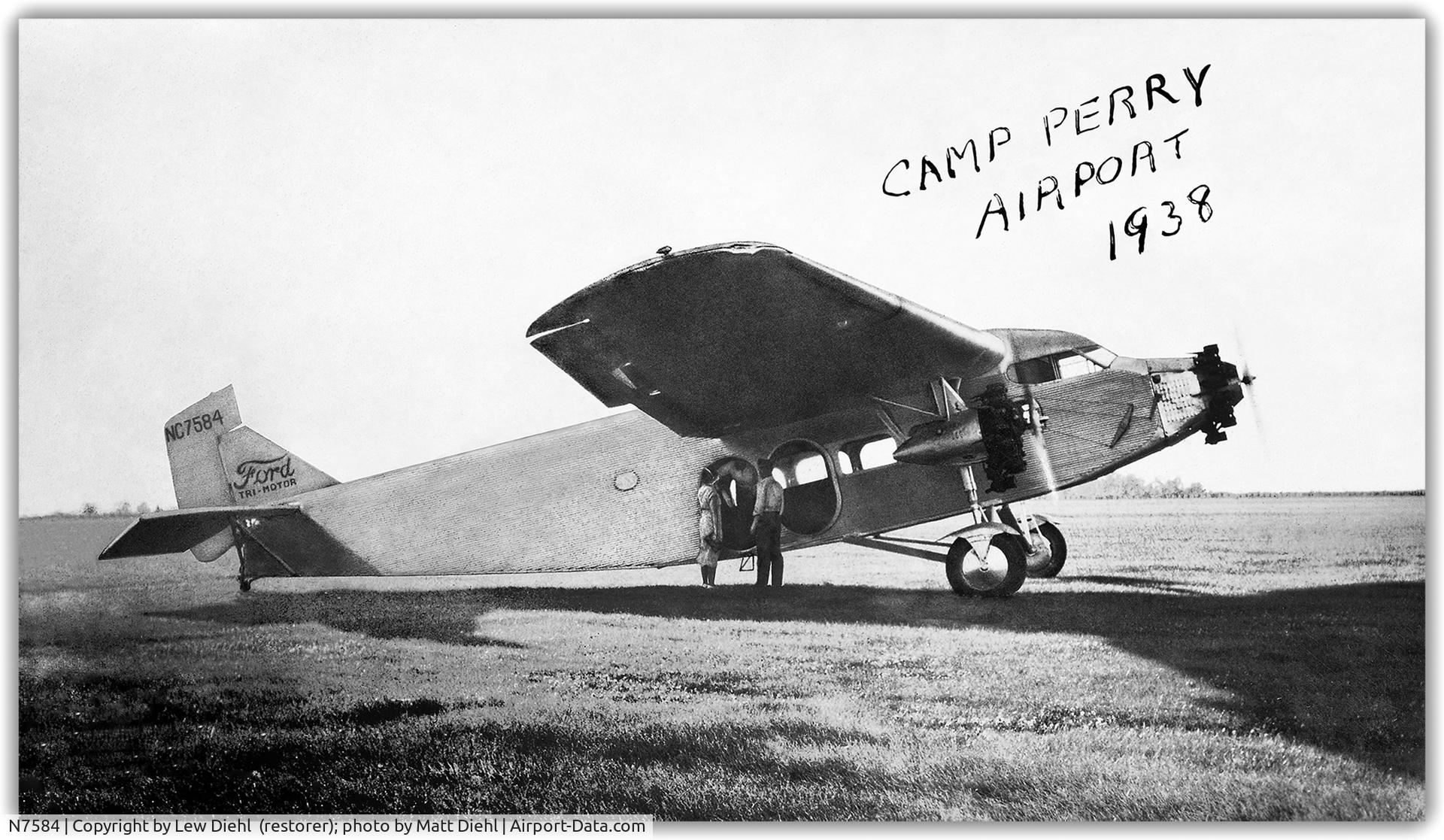 N7584, 1928 Ford 4-AT-B Tri-Motor C/N 38, Restored snapshot from Camp Perry, Ohio, summer of 1938.  I rode in N7584, 51 years after my father did while he was at Ohio National Guard camp.  Discovered it was same plane during image restoration.  Two years old;  