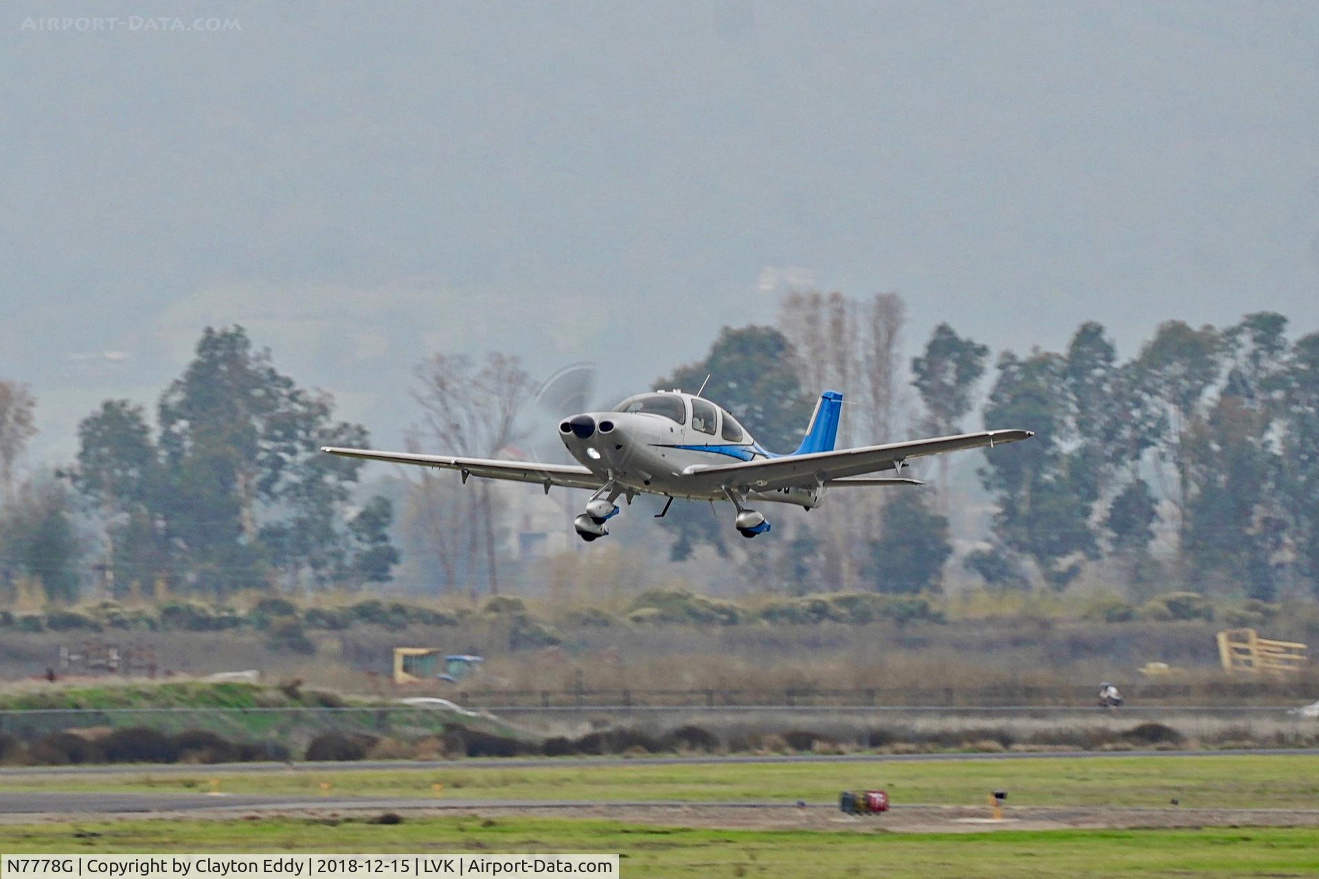 N7778G, 2015 Cirrus SR22T C/N 1145, Departing 7L at Livermore Airport California 2018.