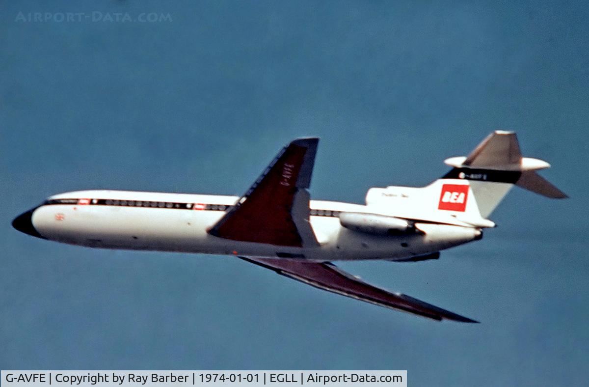 G-AVFE, 1967 Hawker Siddeley HS-121 Trident 2E C/N 2144, G-AVFE   Hawker -Siddeley HS-121 Trident 2E [2144] (British European Airways) Heathrow~G @ 1974