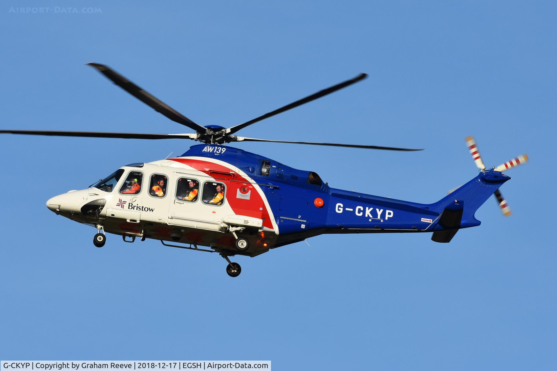 G-CKYP, 2013 AgustaWestland AW-139 C/N 41339, Landing at Norwich.