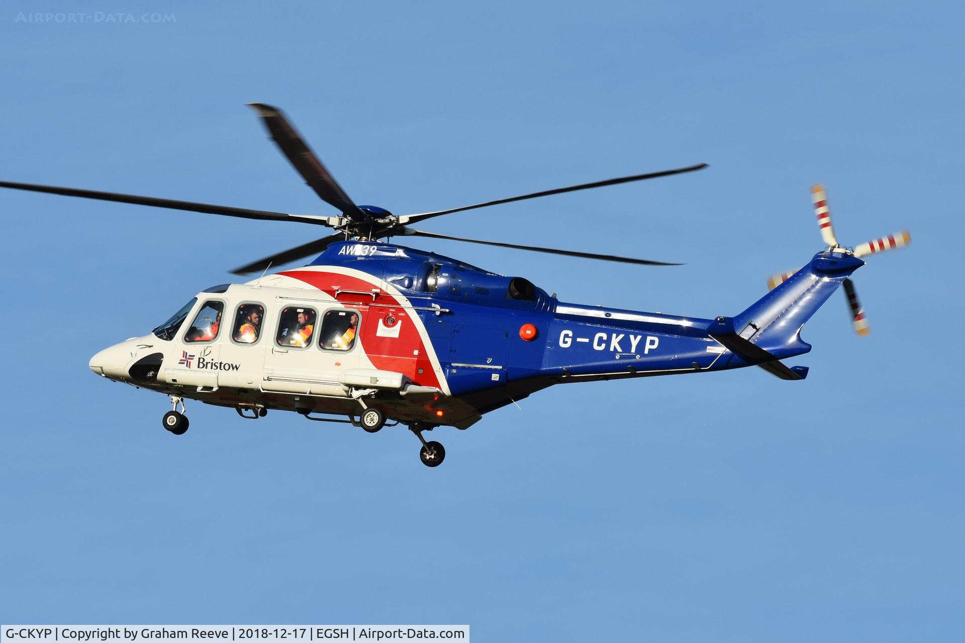 G-CKYP, 2013 AgustaWestland AW-139 C/N 41339, Landing at Norwich.