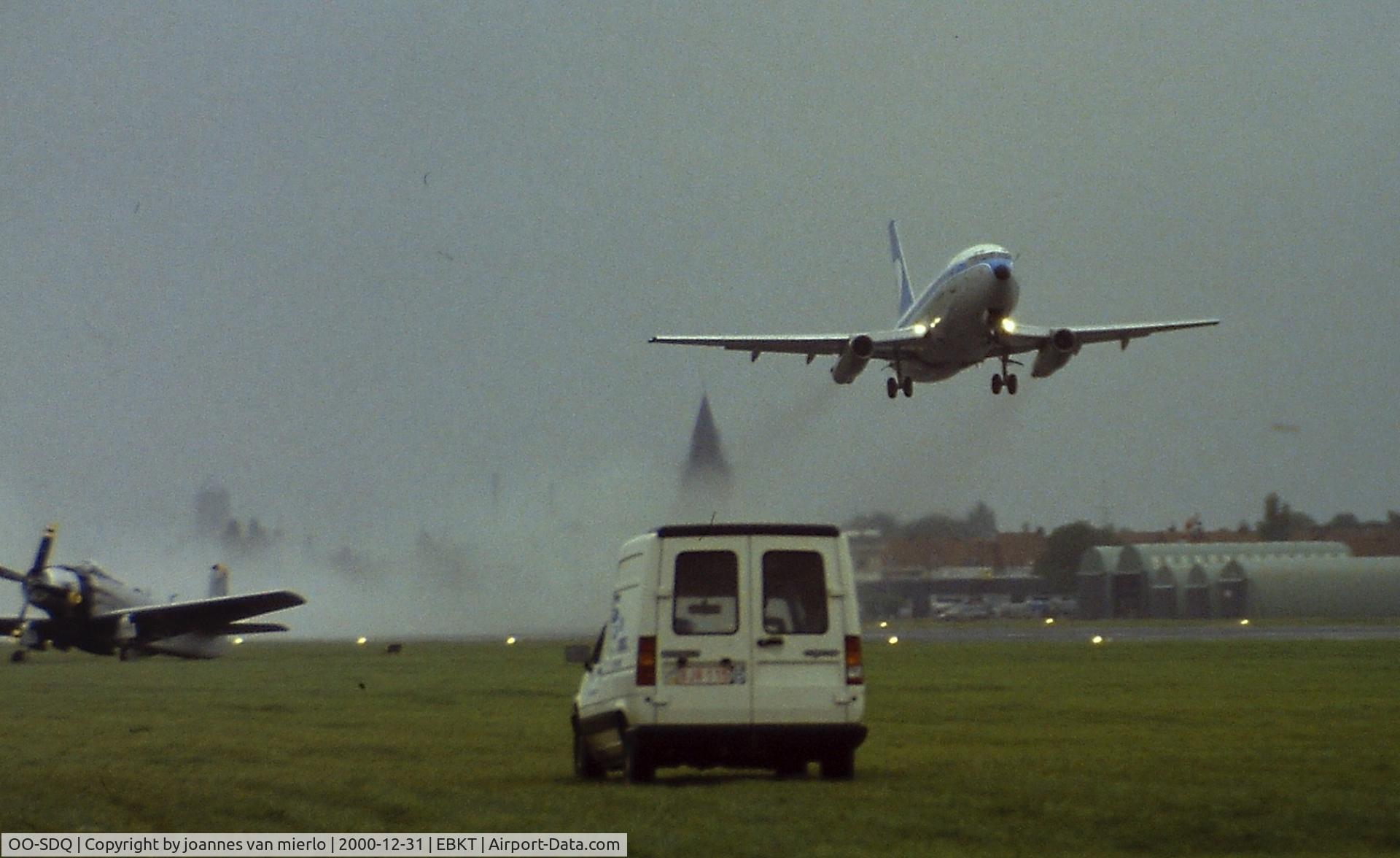 OO-SDQ, 1955 Douglas DC-6B C/N 44695, Rocketing to the sky on t/o from EBKT on a rare visit '90s