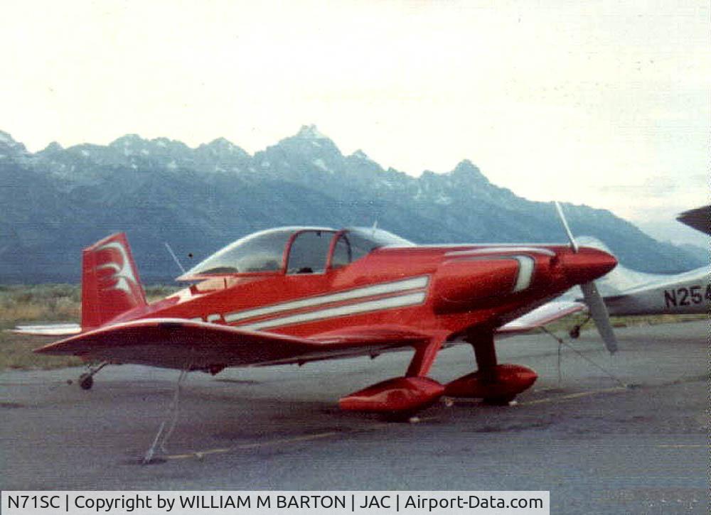 N71SC, 1972 Thorp T-18 Tiger C/N 684-1, I bought this T-18 from Sandy Crist (builder) in the early 70s.  This photo was taken at the Jackson Hole airport on my way from San Diego to Oshkosh in 1974 or 1975.  A couple of years later I sold it to a guy at the Santa Paula airport near Ventura CA
