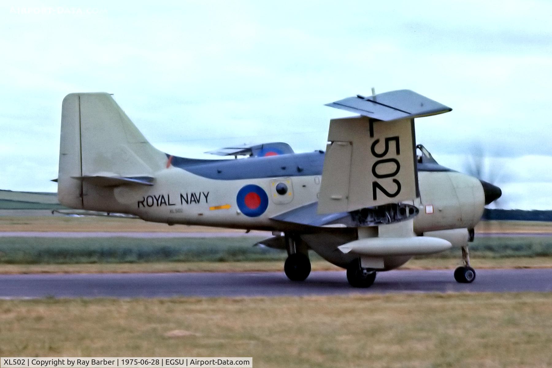 XL502, 1961 Fairey Gannet AEW.3 C/N F9461, XL502   Fairey Gannet AEW.3 [F9461] (Royal Navy) Duxford~G 28/06/1975.  From a slide.