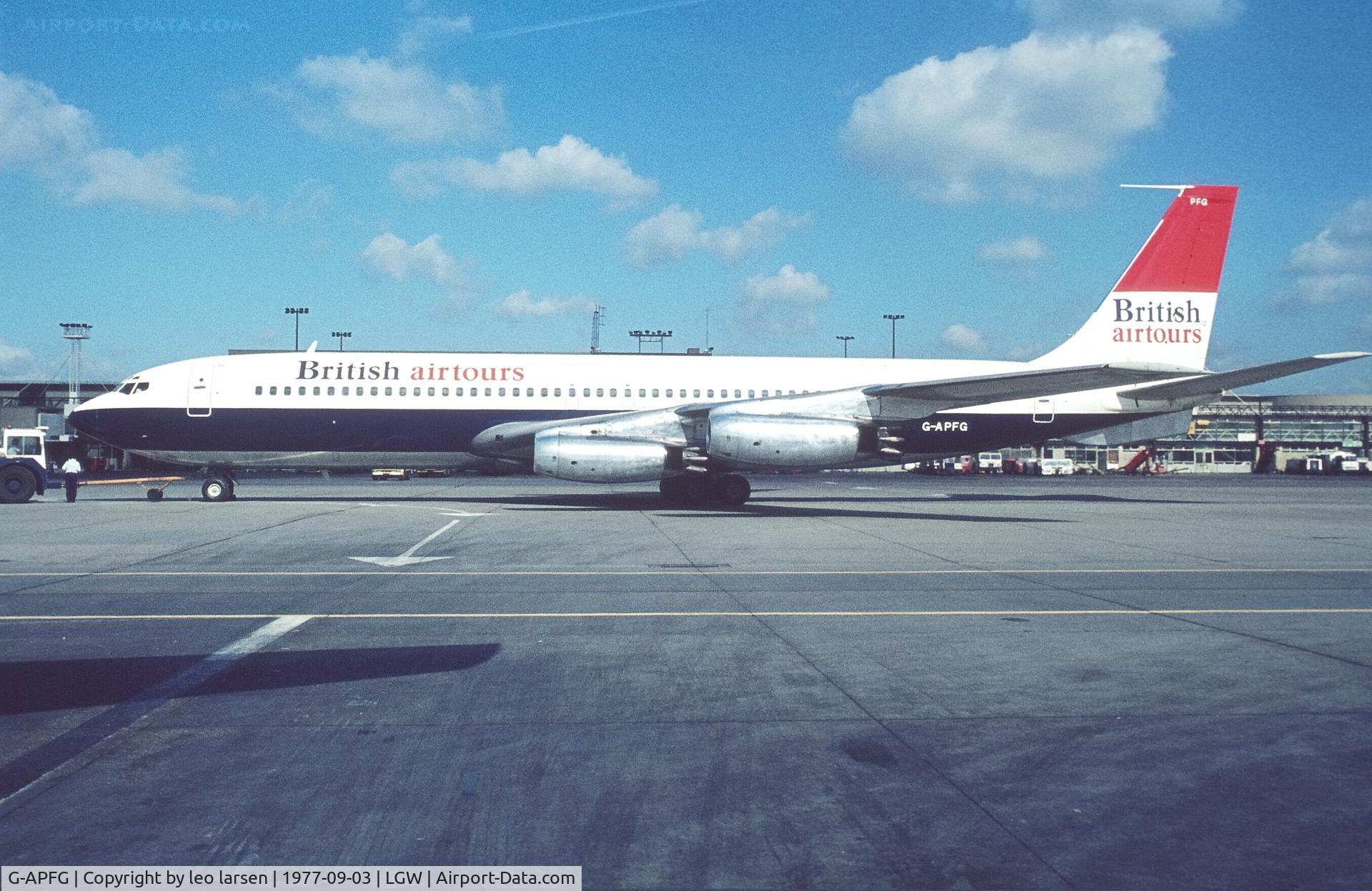 G-APFG, 1960 Boeing 707-436 C/N 17708, London Gatwick 3.9.1977
