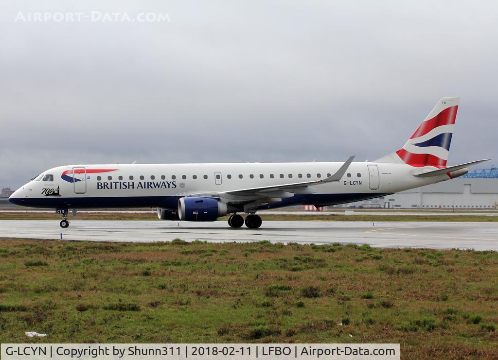 G-LCYN, 2010 Embraer 190SR (ERJ-190-100SR) C/N 19000392, Taxiing to the Terminal... still with '700th' title on nose...