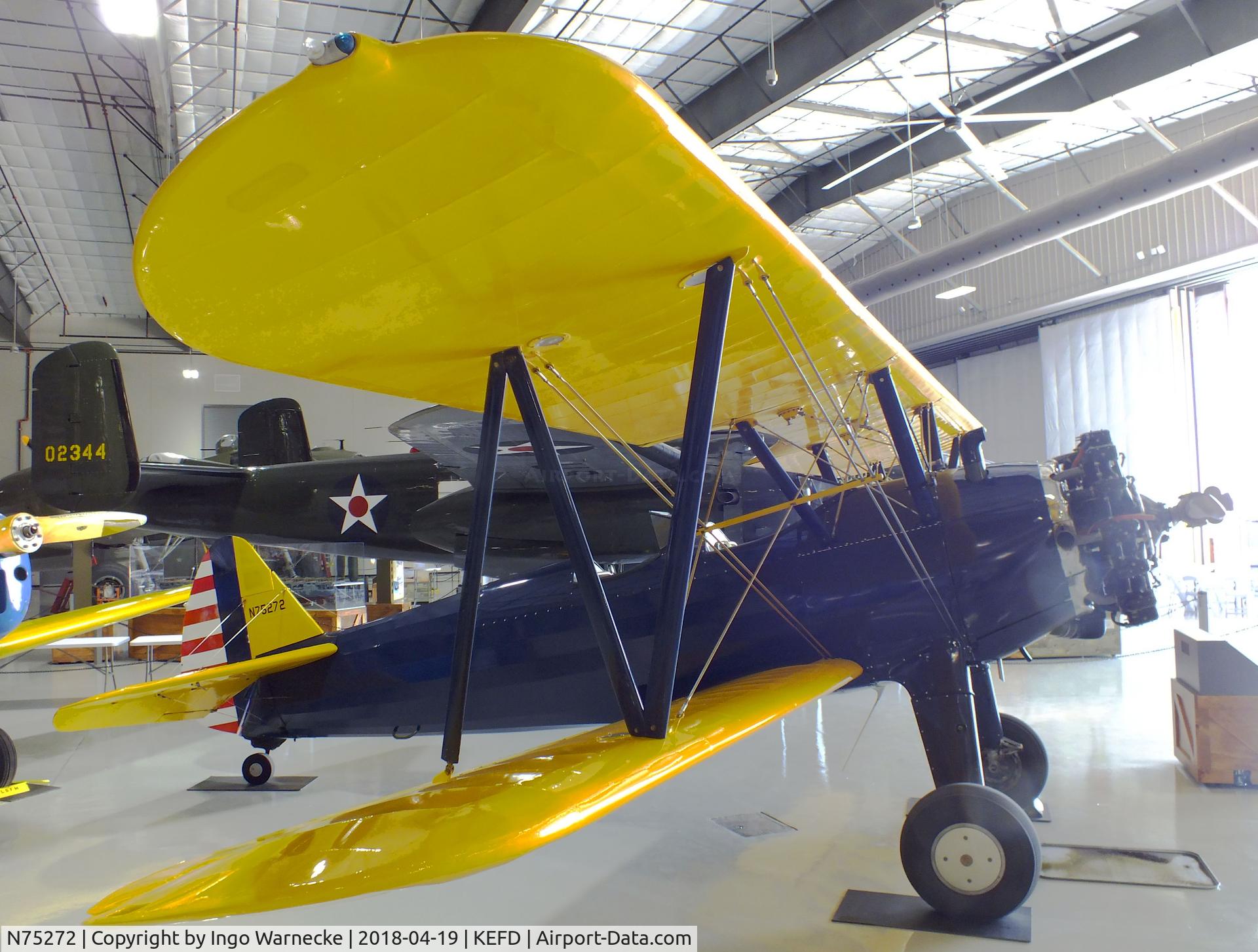 N75272, Boeing A75N1(PT17) C/N 75-8111, Boeing (Stearman) A75N1 (PT-17) at the Lone Star Flight Museum, Houston TX