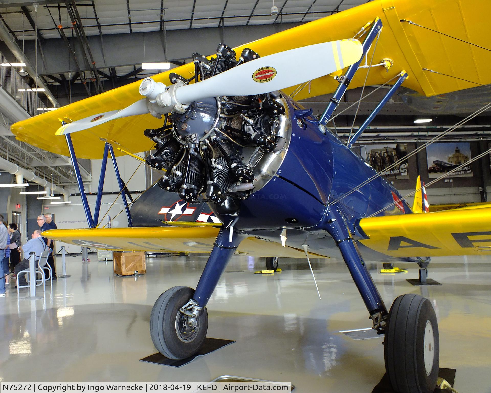 N75272, Boeing A75N1(PT17) C/N 75-8111, Boeing (Stearman) A75N1 (PT-17) at the Lone Star Flight Museum, Houston TX