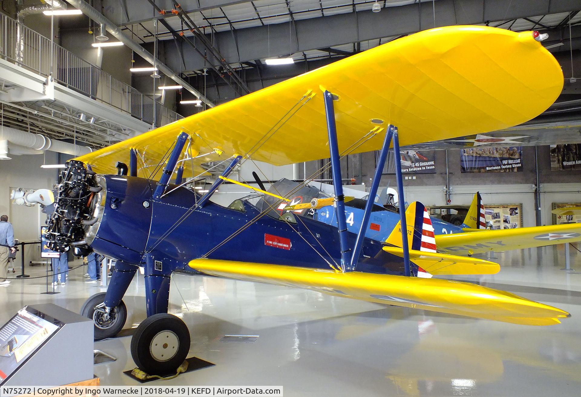N75272, Boeing A75N1(PT17) C/N 75-8111, Boeing (Stearman) A75N1 (PT-17) at the Lone Star Flight Museum, Houston TX
