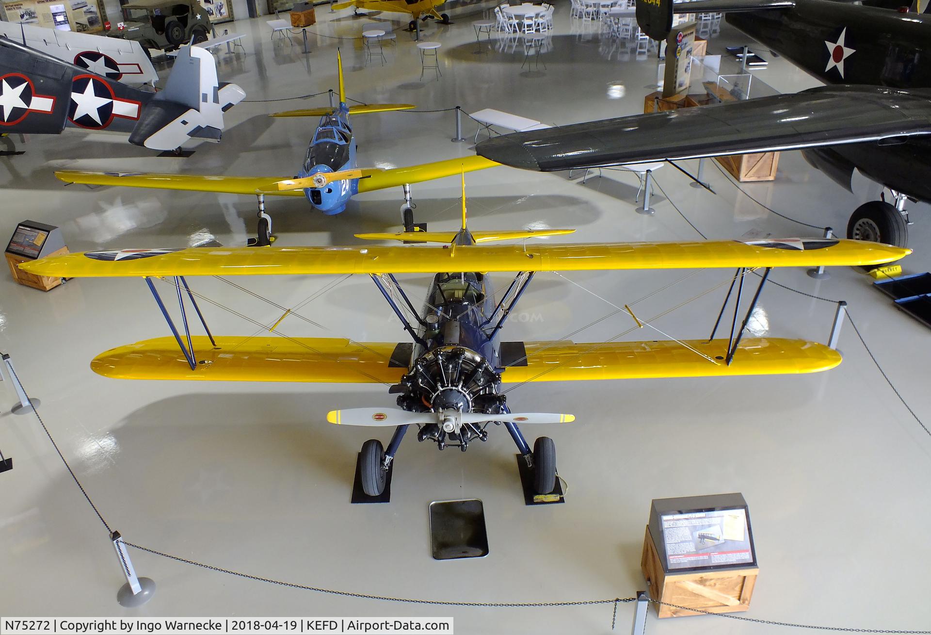 N75272, Boeing A75N1(PT17) C/N 75-8111, Boeing (Stearman) A75N1 (PT-17) at the Lone Star Flight Museum, Houston TX