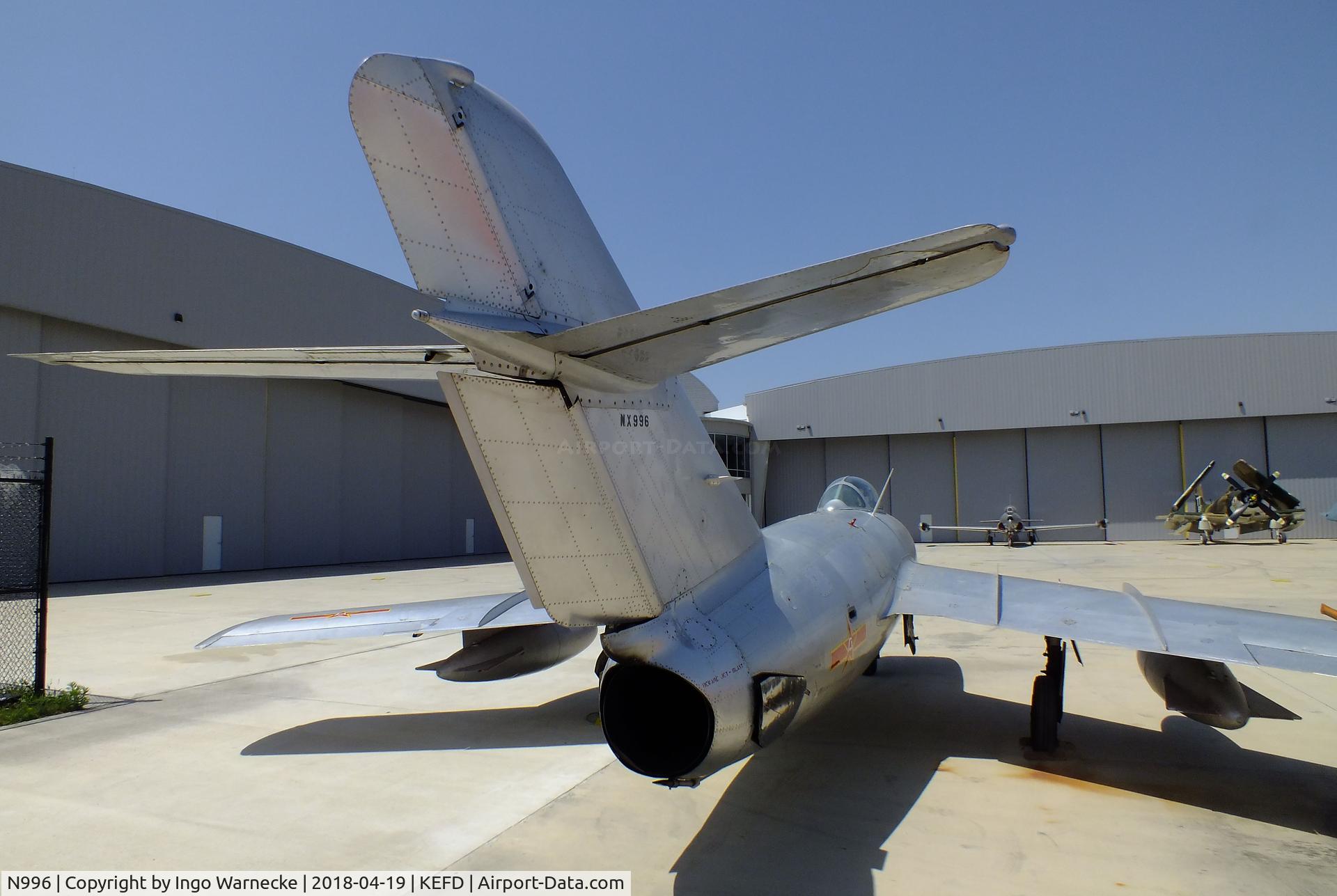 N996, 1950 Mikoyan-Gurevich MiG-15 C/N 122071, Mikoyan i Gurevich MiG-15 FAGOT at the Lone Star Flight Museum, Houston TX