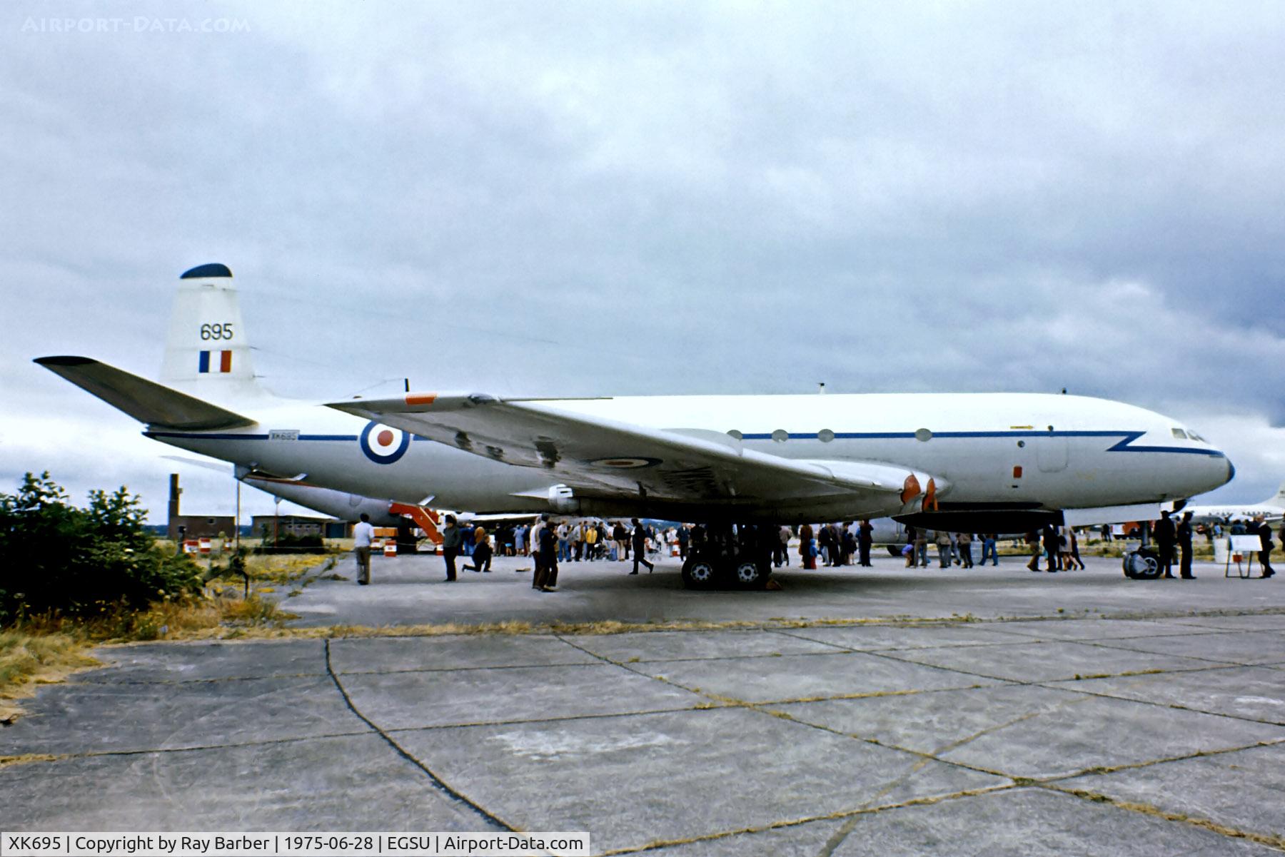 XK695, 1956 De Havilland DH.106 Comet C.2R C/N 6030, XK695   (9164M) De Havilland DH.106 Comet C.2(R) [06030] (Ex Royal Air Force / Imperial War Museum) Duxford~G 28/06/1975. From a slide. Only the nose section is now preserved with the De Havilland Heritage Museum London Colney Herts the remainder was scra
