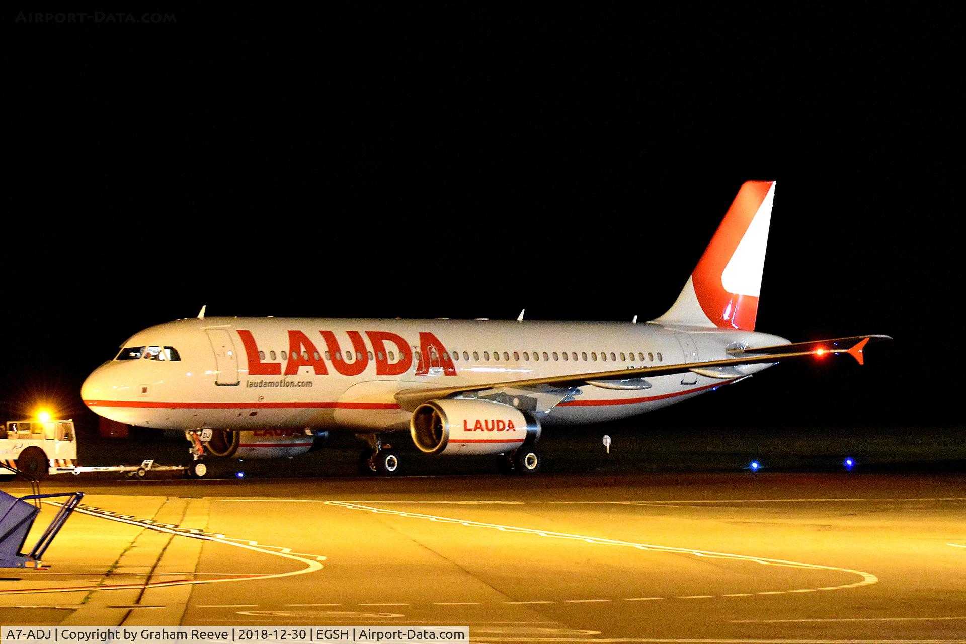 A7-ADJ, 2004 Airbus A320-232 C/N 2288, Under tow at Norwich.