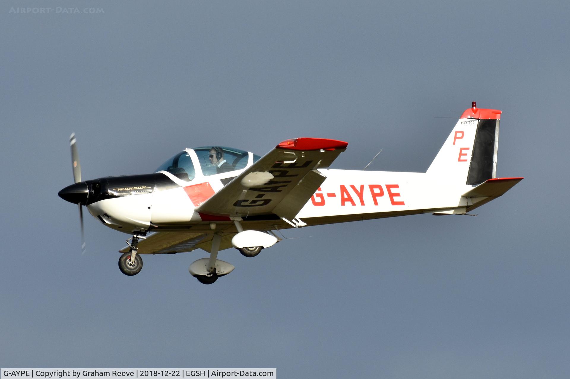 G-AYPE, 1971 Bolkow Bo-209 Monsun 150FF C/N 123, Landing at Norwich.