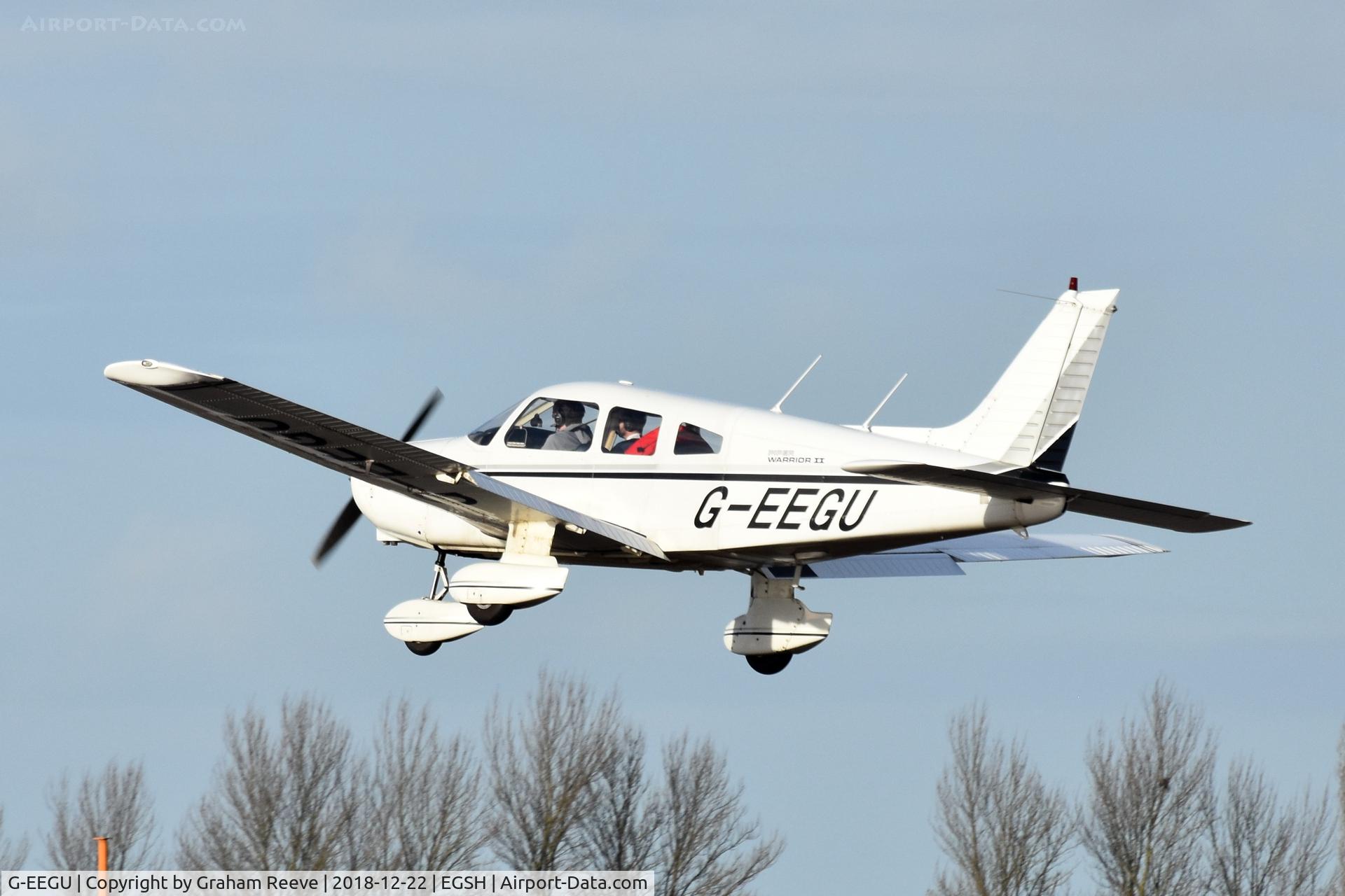 G-EEGU, 1979 Piper PA-28-161 Cherokee Warrior II C/N 28-7916457, Landing at Norwich.