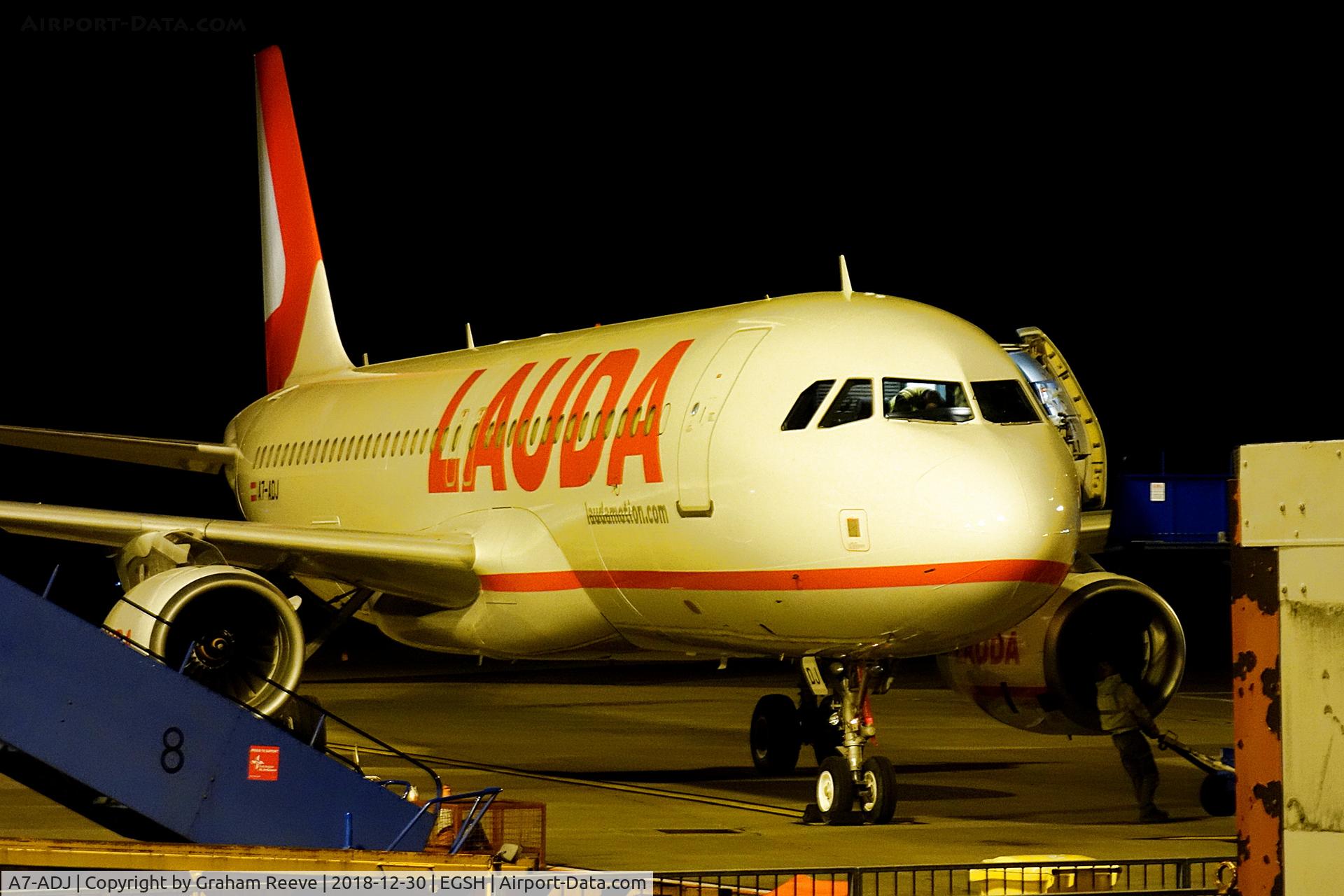 A7-ADJ, 2004 Airbus A320-232 C/N 2288, On stand at Norwich.