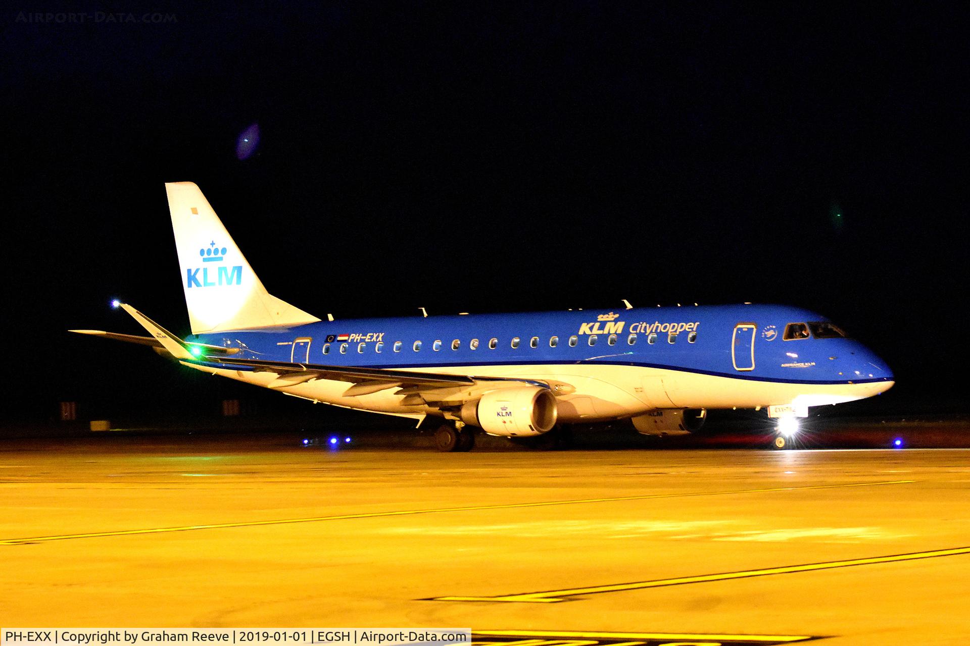 PH-EXX, 2018 Embraer 175STD (ERJ-170-200) C/N 17000711, Departing from Norwich.