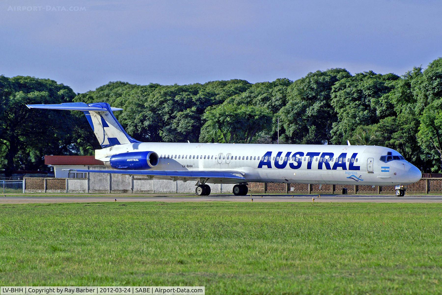 LV-BHH, 1989 McDonnell Douglas MD-83 (DC-9-83) C/N 49741, LV-BHH   McDonnell Douglas DC-9-82 (MD82) [49741] (Austral Lineas Aereas) Buenos Aires-Aeroparque Jorge Newbery~LV 24/03/2012