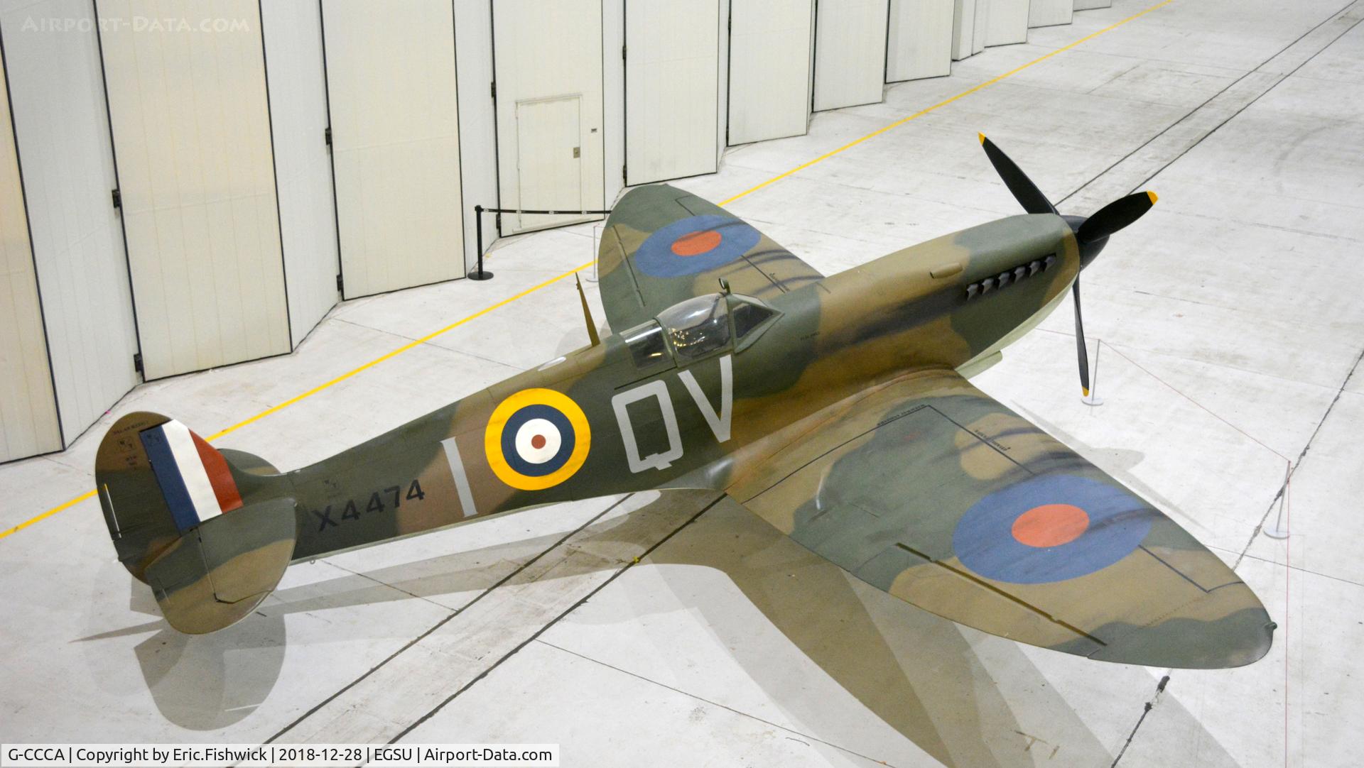 G-CCCA, 1944 Supermarine 509 Spitfire TR.IXc C/N CBAF.9590, 4. X4474 on display at the Imperial War Museum, Duxford. Dec. 2018.