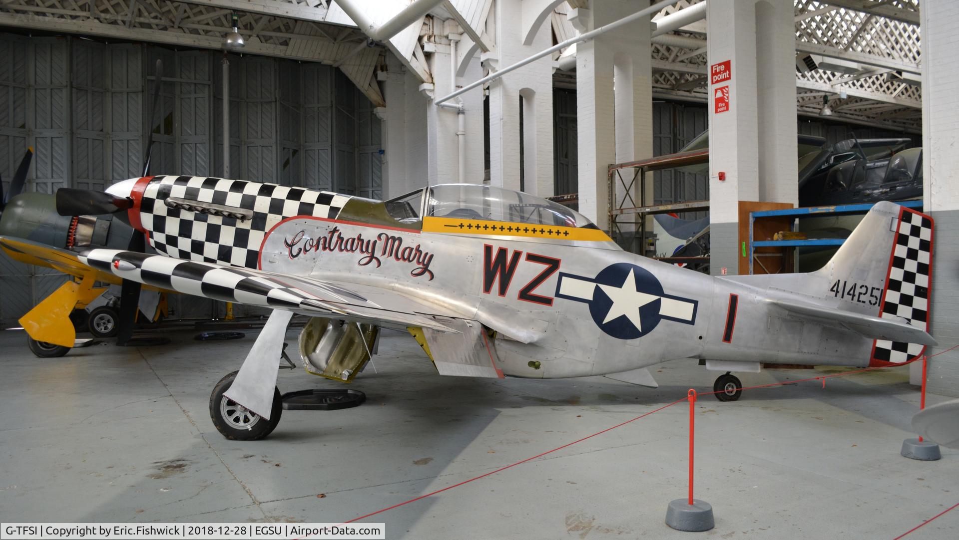 G-TFSI, 1944 North American TF-51D Mustang C/N 124-44703, 4. 414251 on display at the Imperial War Museum, Duxford. Dec. 2018.