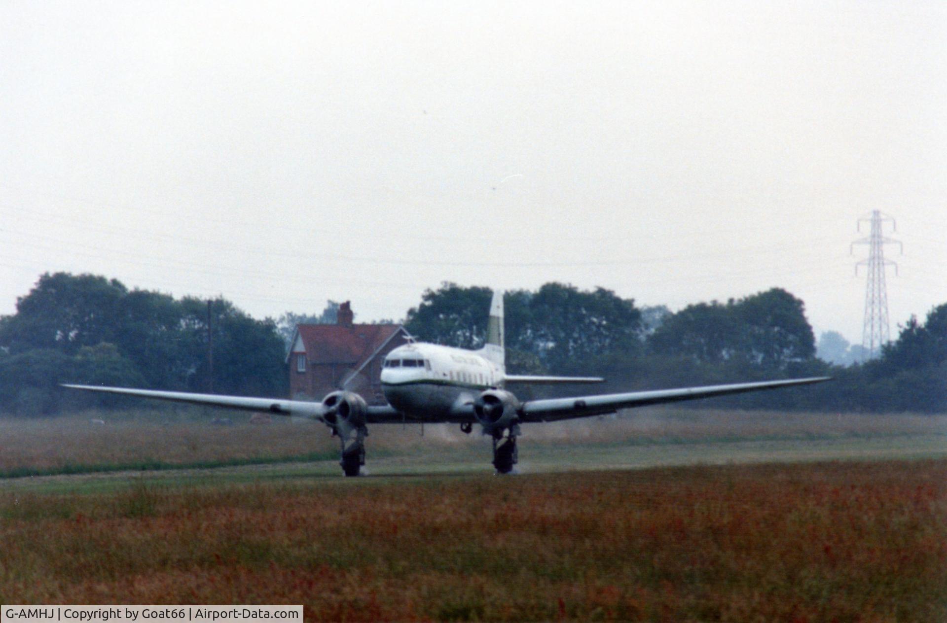 G-AMHJ, 1943 Douglas C-47A-25-DK Dakota C/N 13468, The very last of the many take-offs by C-47s and Dakotas, G-AMHJ rolls down the Burnaston main, July 1989