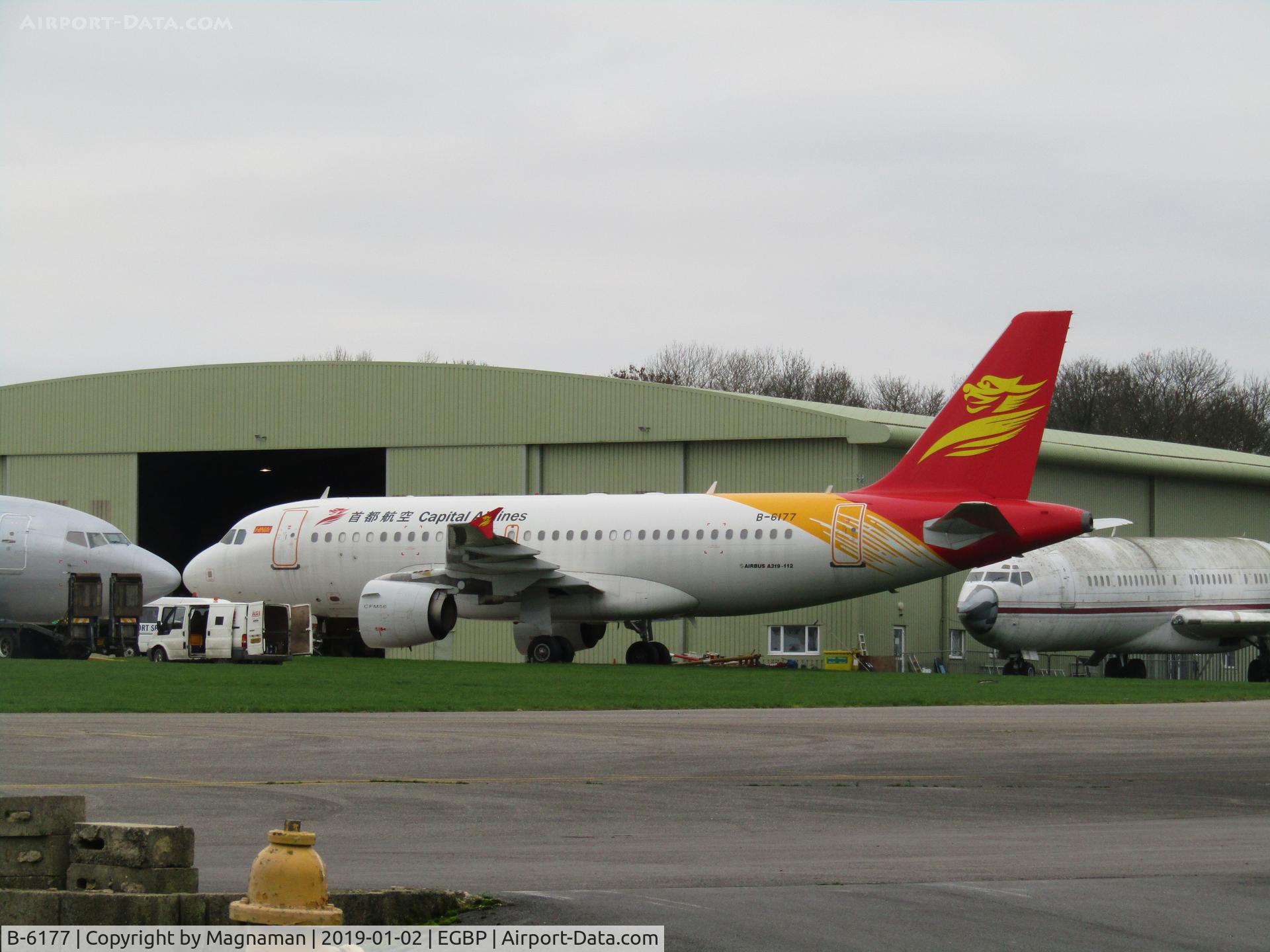 B-6177, 2007 Airbus A319-132 C/N 3285, At Kemble with B-6169 for spares