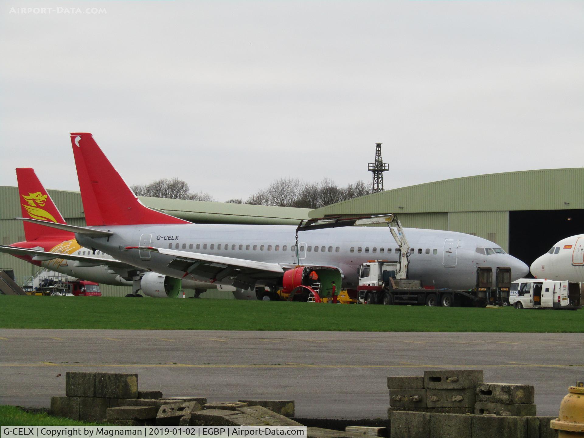 G-CELX, 1986 Boeing 737-377(QC) C/N 23654, at kemble for parting out