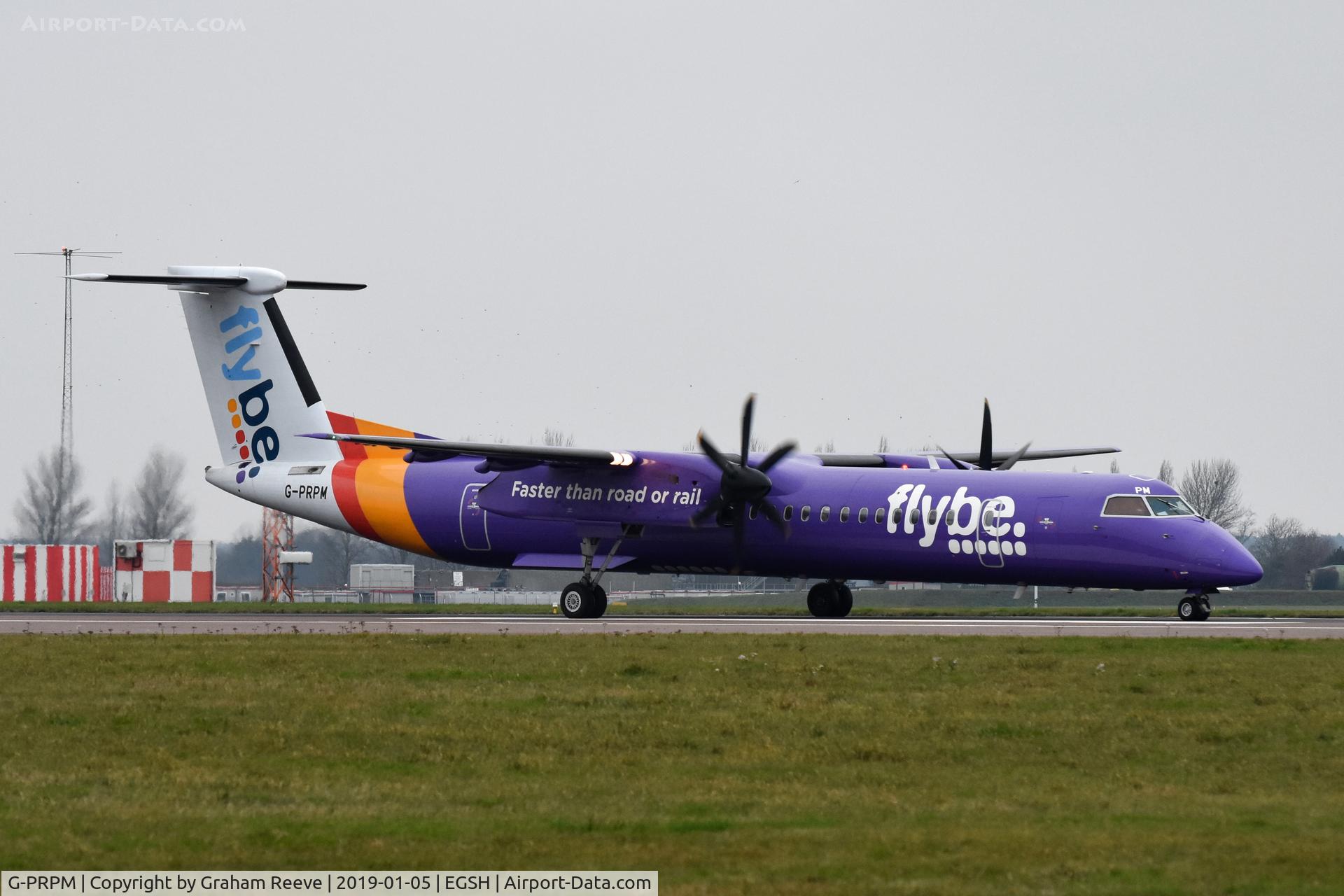 G-PRPM, 2008 Bombardier DHC-8-402 Dash 8 C/N 4188, Departing from Norwich.
