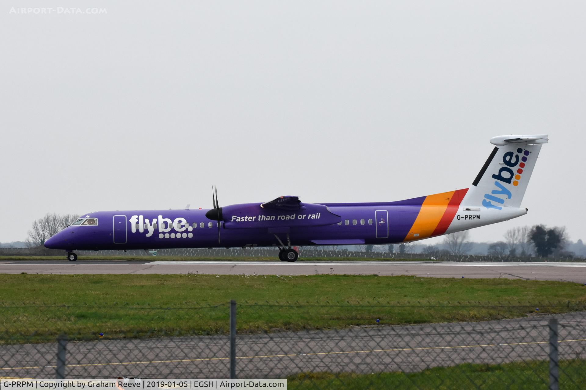 G-PRPM, 2008 Bombardier DHC-8-402 Dash 8 C/N 4188, Departing from Norwich.