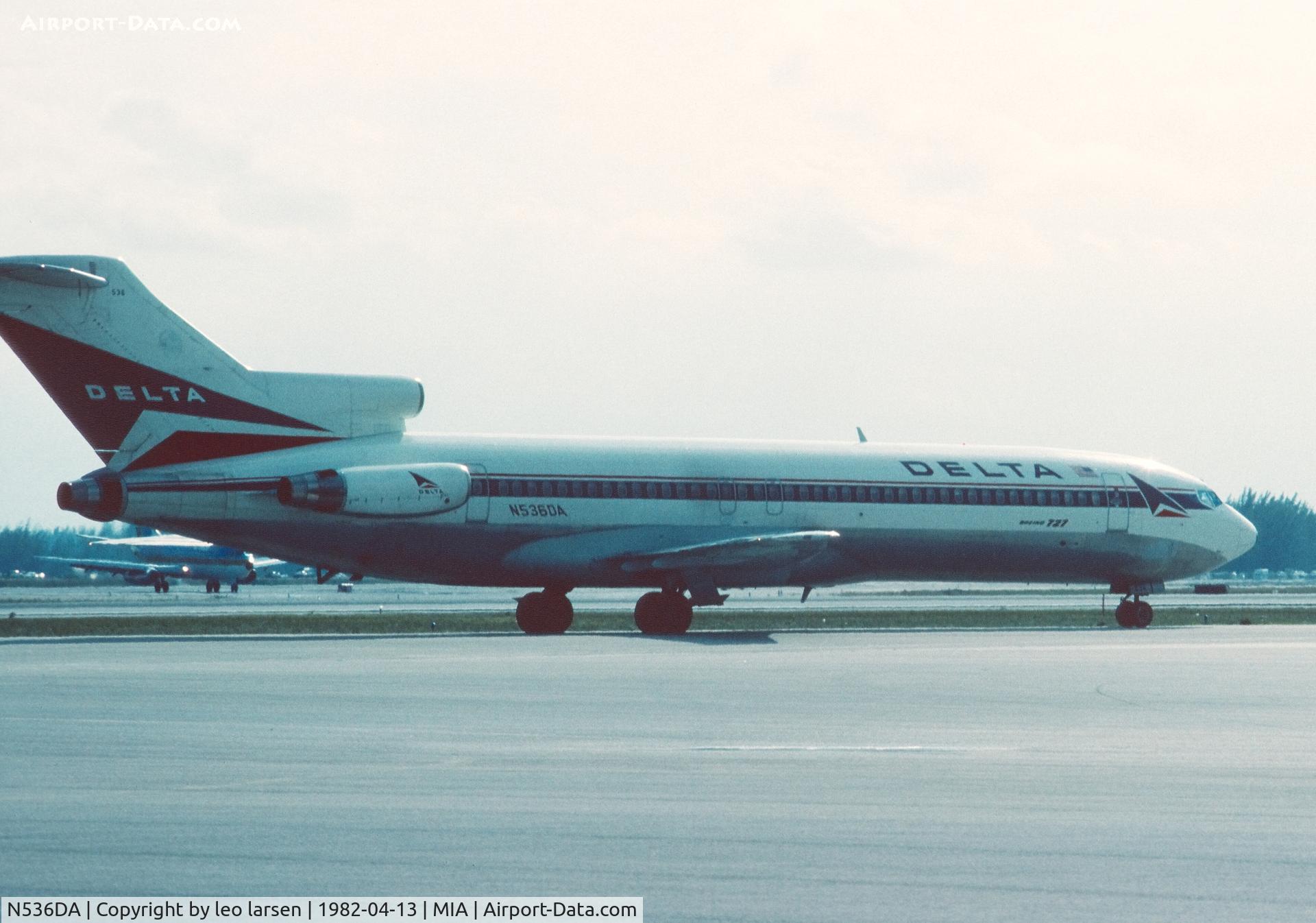 N536DA, 1980 Boeing 727-232 C/N 22049, Miami 13.4.1982