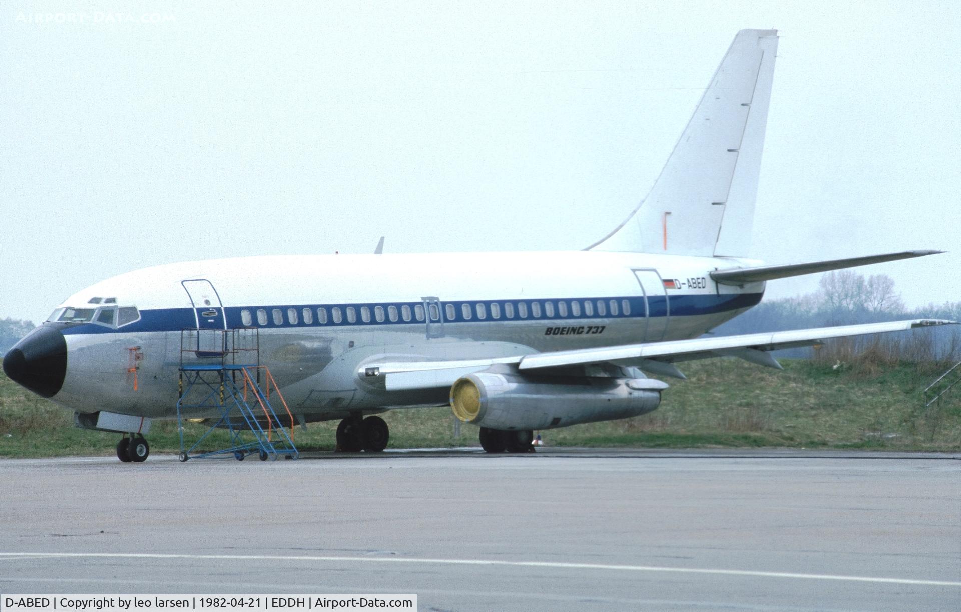 D-ABED, 1968 Boeing 737-130 C/N 19016, Hamburg 21.4.1982 WFU and for sale.