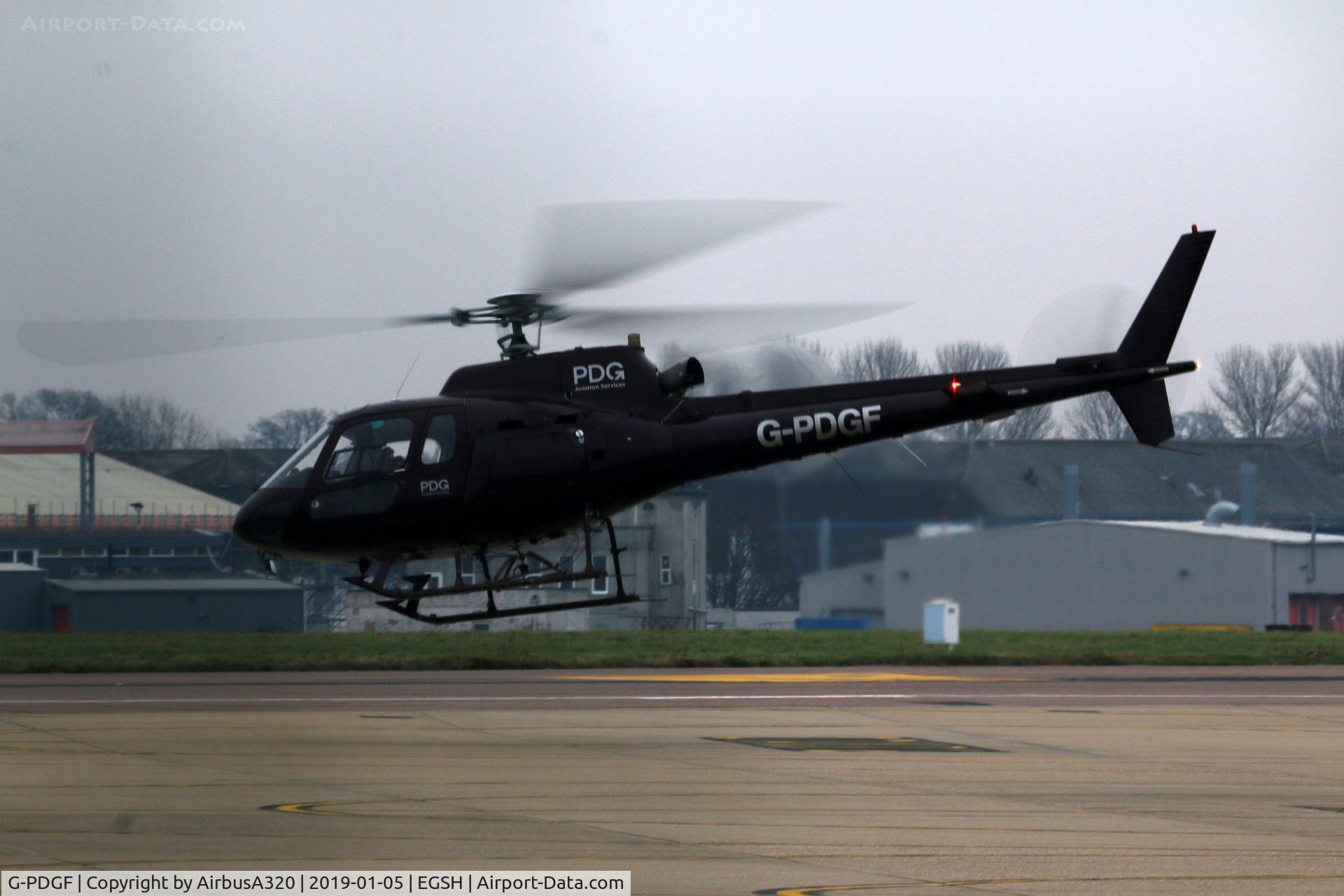 G-PDGF, 2000 Eurocopter AS-350B-2 Ecureuil Ecureuil C/N 9024, Departing Norwich